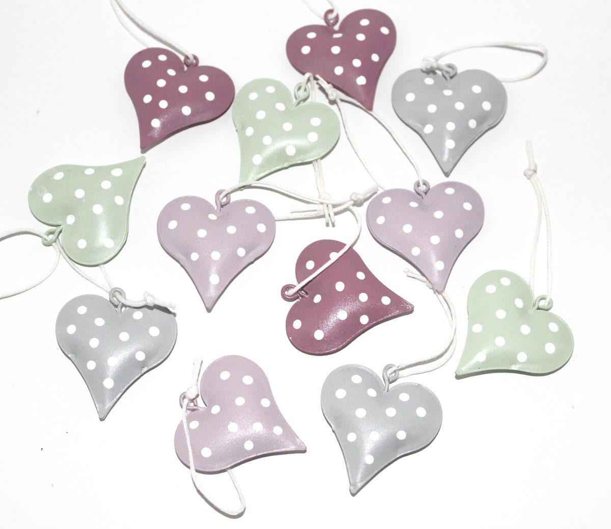 LB H&F Lilienburg Hängedekoration 12er SET Anhänger Herz Herzen Metall Pastell Dots Punkte Ostern (dekorieren zum Hängen Herzanhänger Herzhänger Geschenkanhänger Metallherzen, Geschenk Valentinstag Muttertag Liebe Muttertag Hochzeitsdeko), Osterdeko Osteranhänger Deko Dekohänger Dekoanhänger Osterstrauss