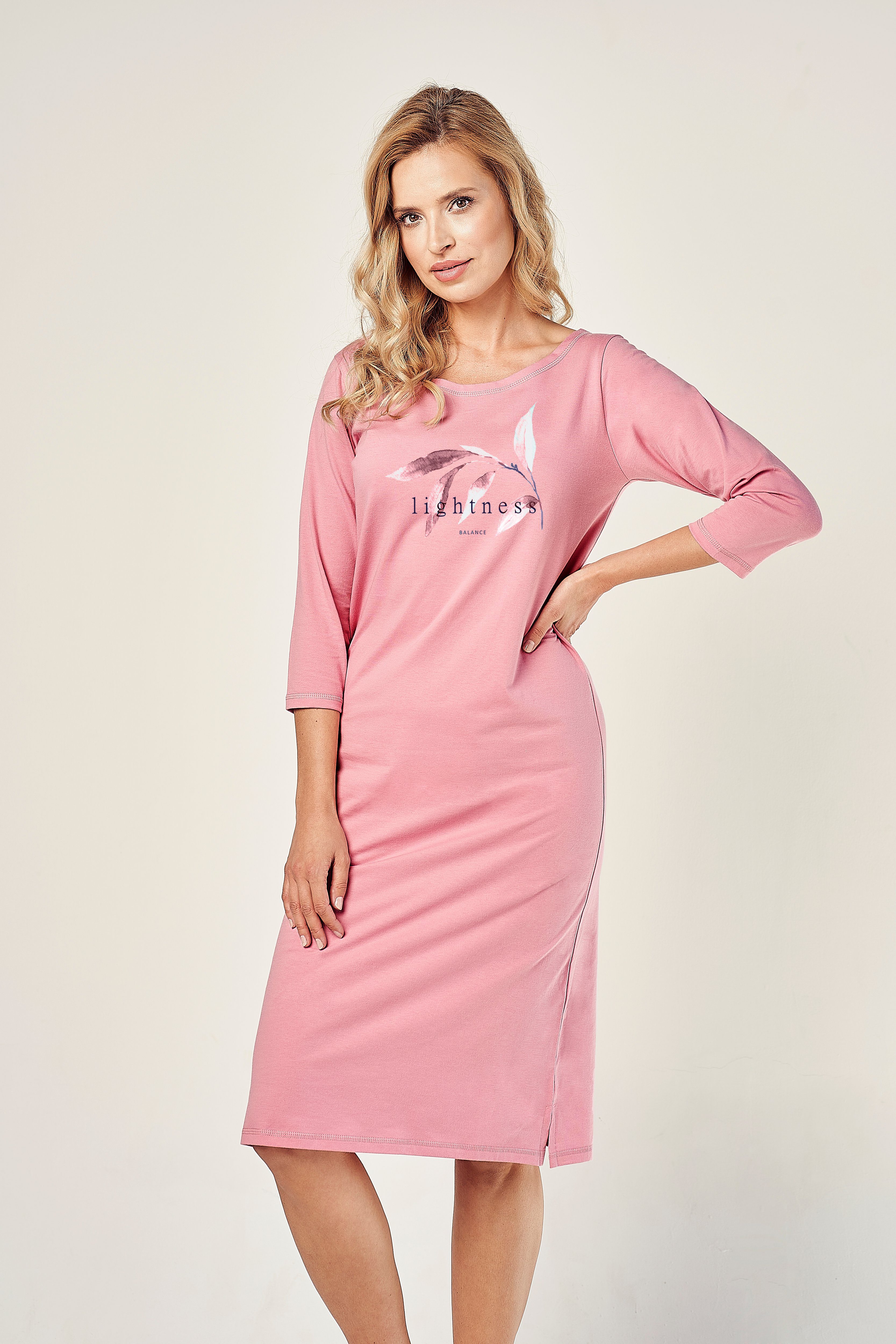 Mademoiselle Sommeil Nachthemd mit 3/4 Ärmeln und Motivdruck pink