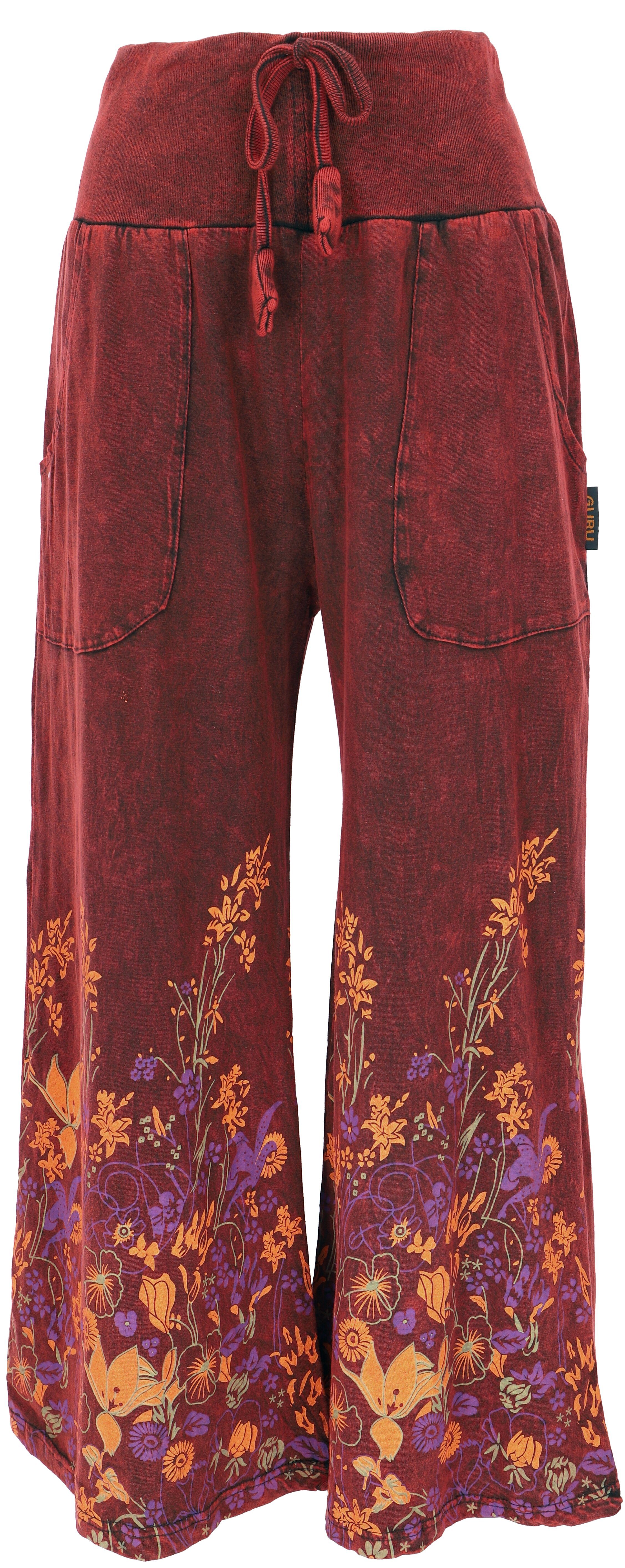 Guru-Shop Relaxhose Palazzohose, Boho Baumwollhose, Hippiehose mit.. alternative Bekleidung weinrot