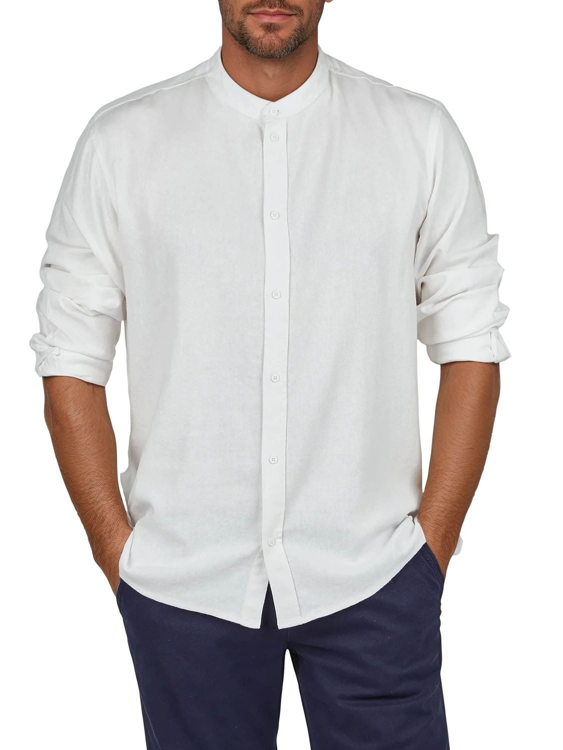 DENIMFY Langarmhemd Herren Leinen Hemd DFJesper Regular Fit (1-tlg)