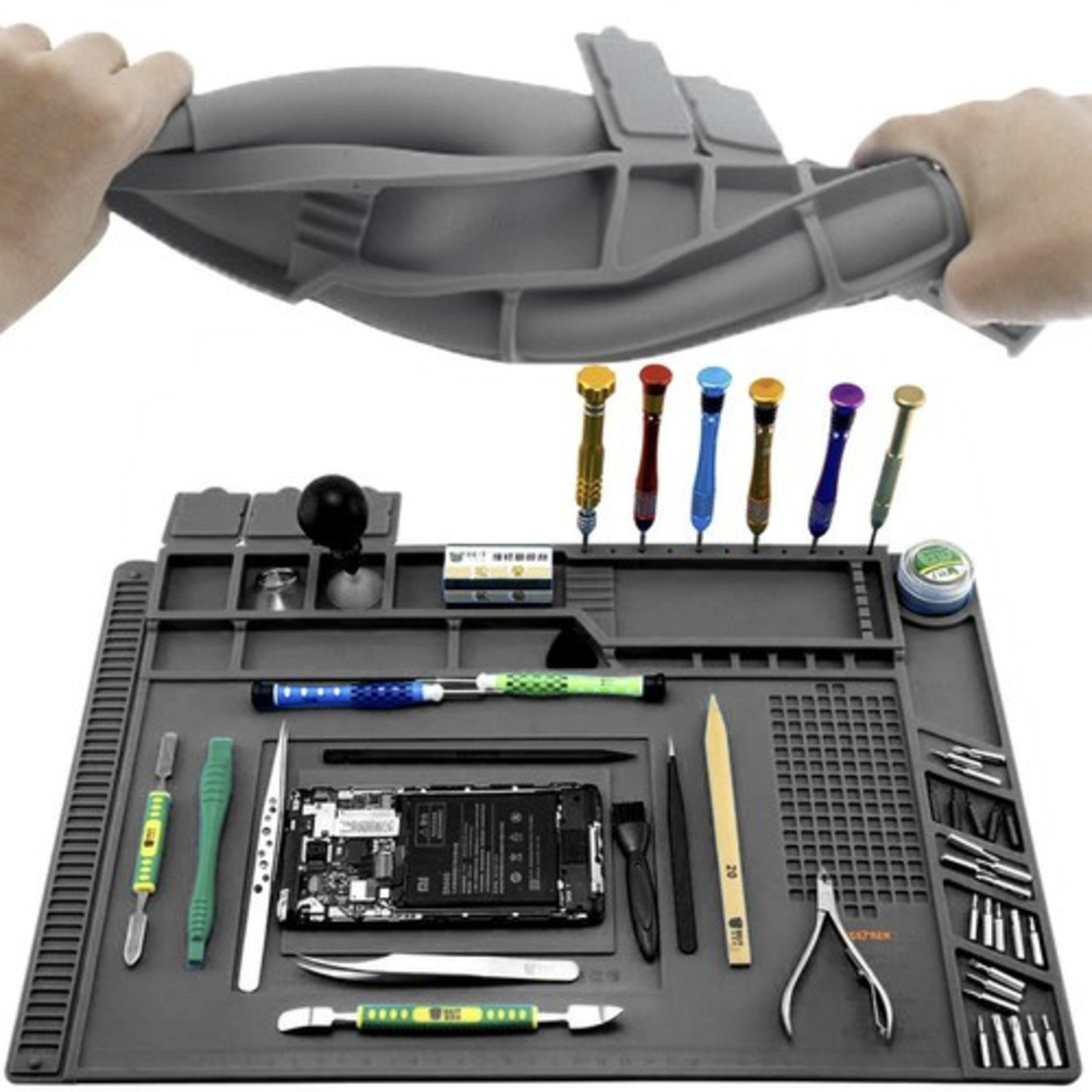 BIGSTREN Werkzeughalter Löttmatte aus Silikon mit Magnettaschen hitzebestän günstig online kaufen