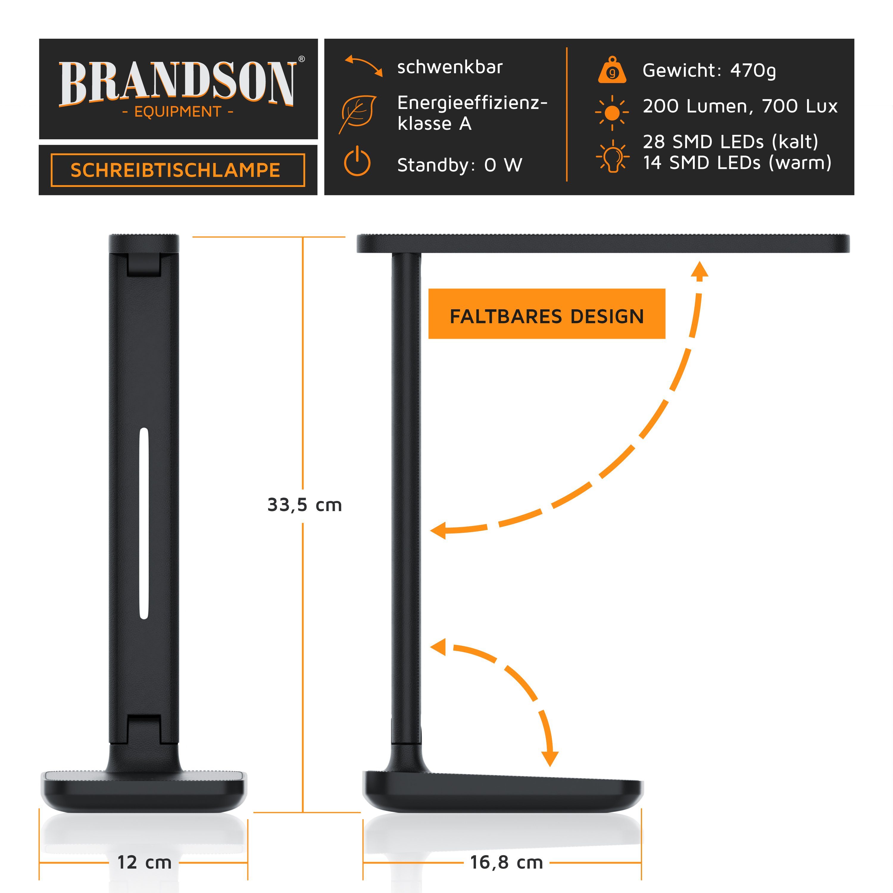 LED, Helligkeitsstufen, 3 dimmbar, Lederoptik, 3 Farbtemperaturen Schreibtischlampe, Brandson