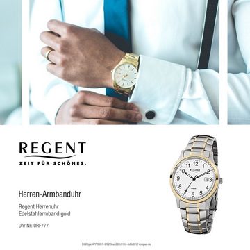 Regent Quarzuhr Regent Herren-Armbanduhr gold silber Analog, Herren Armbanduhr rund, mittel (ca. 38mm), Edelstahlarmband