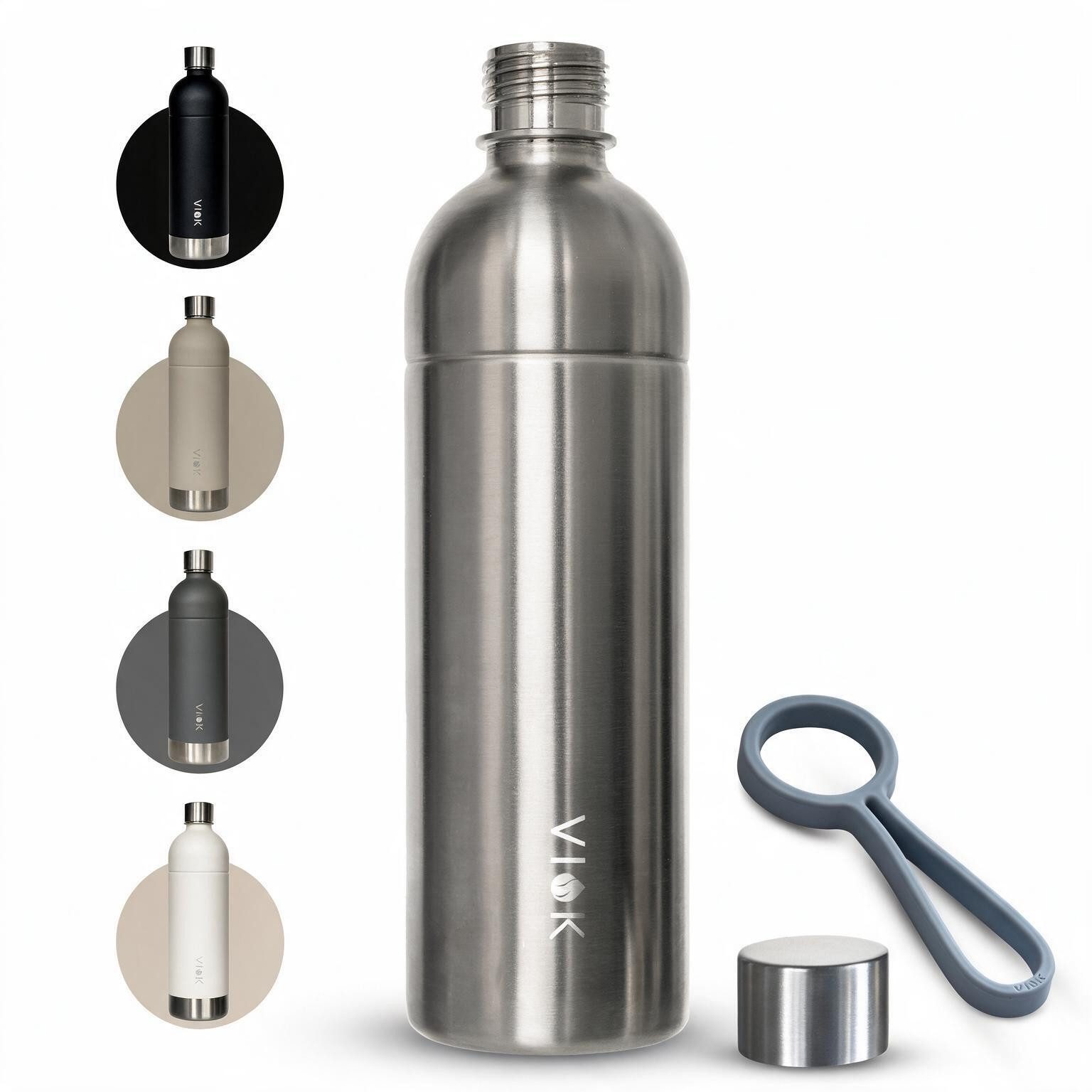 VIOK Wassersprudler Flasche Edelstahlflasche 1,3 L für Aarke Carbonator 3, SMEG, Brita, Arendo, Mit Trageschlaufe, Spülmaschinenfest, kein Ablaufdatum