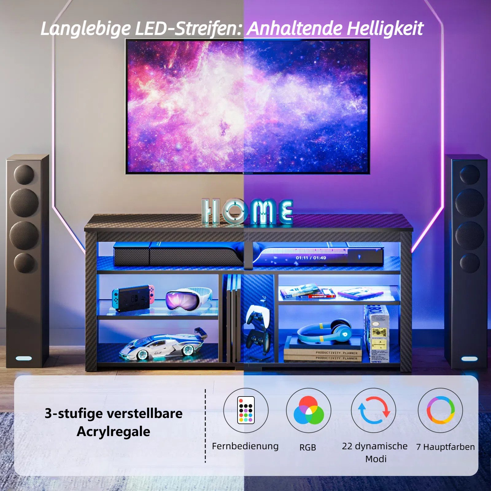 Bestier Lowboard TV-Schrank, Sideboard, Gaming TV günstig online kaufen