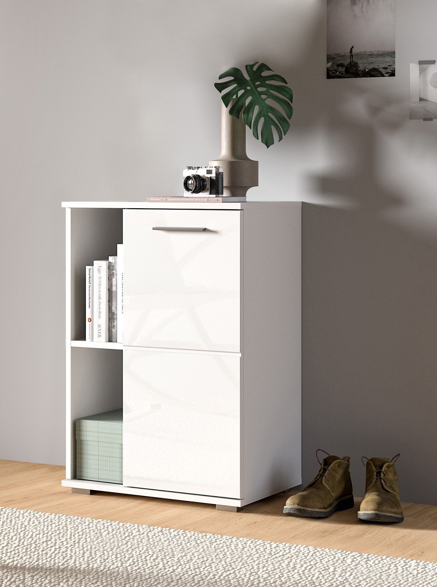 Newroom Schuhschrank Weiß 79 cm Schuhschrank Weiß Hochglanz Schuhregal Schuhkommode Modern Zeitlos...