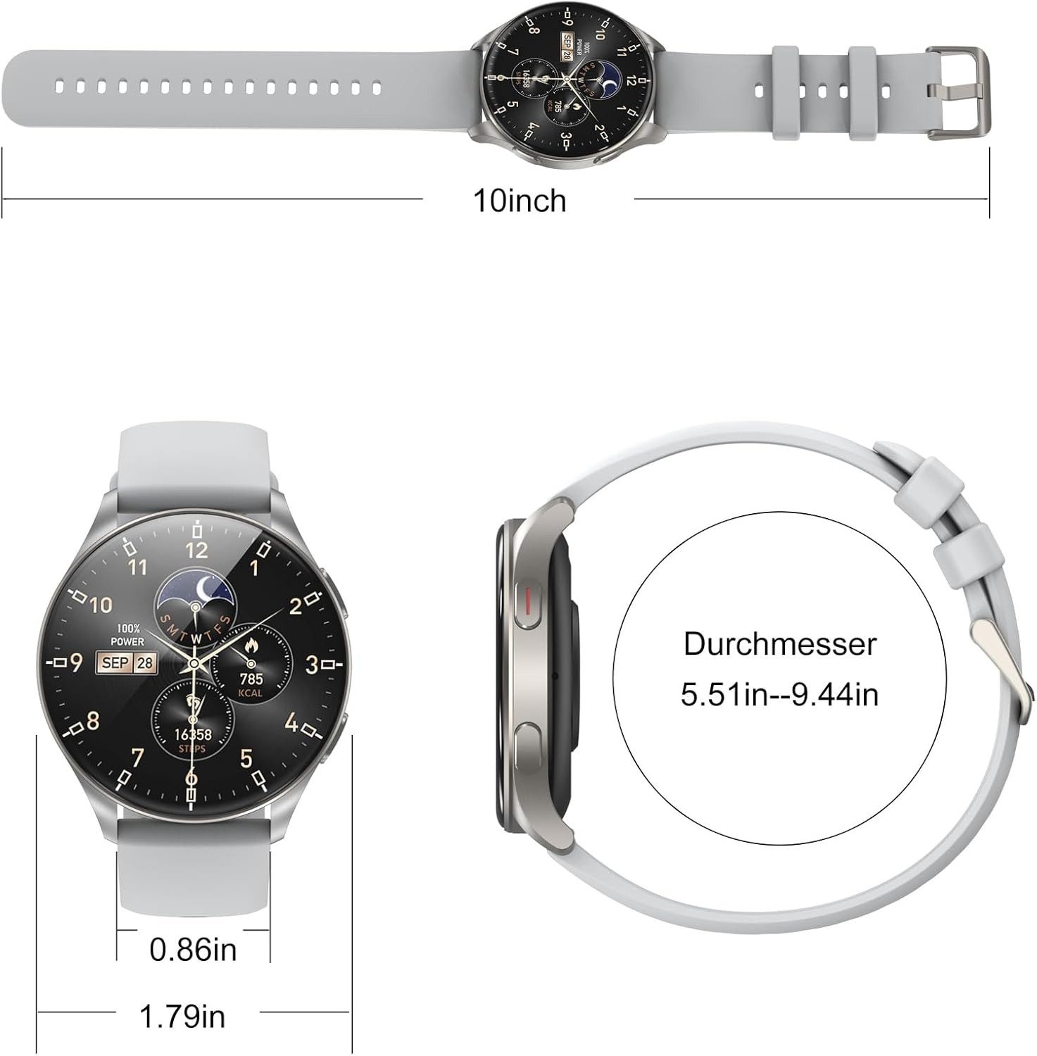 IOWODO W40 Smartwatch (3,6 cm, android ios), 1.43" AMOLED Herren-Smartwatch mit Bluetooth & Gesundheitsfunktionen