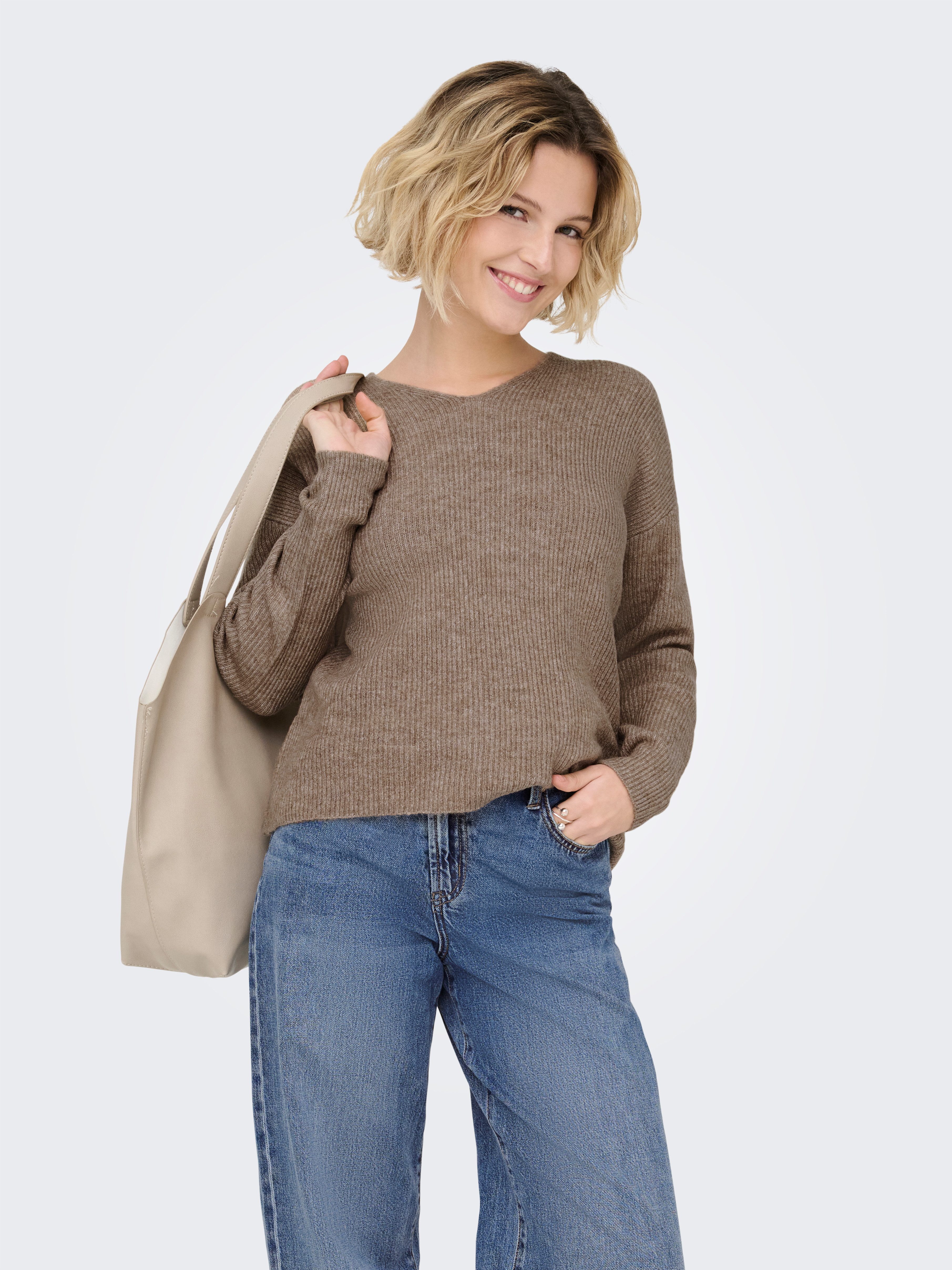 ONLY V-Ausschnitt-Pullover ONLCAMILLA V-NECK L/S PULLOVER KNT NOOS Materialmix, regular fit