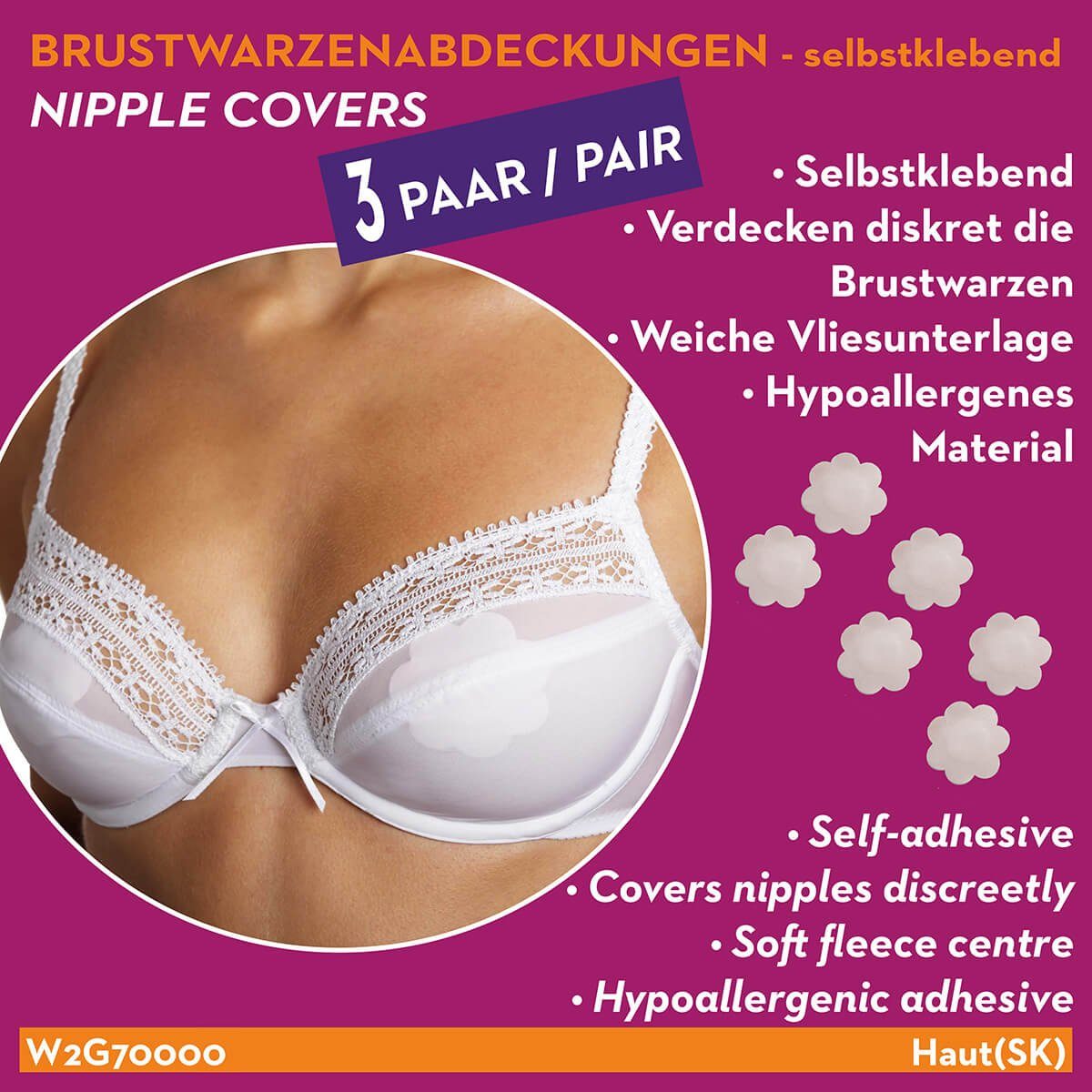 Miss Perfect Brustwarzenabdeckung W2G70000, Schaumstoff Haut, Weiß oder Schwarz, Silikon Haut oder Vlies Haut