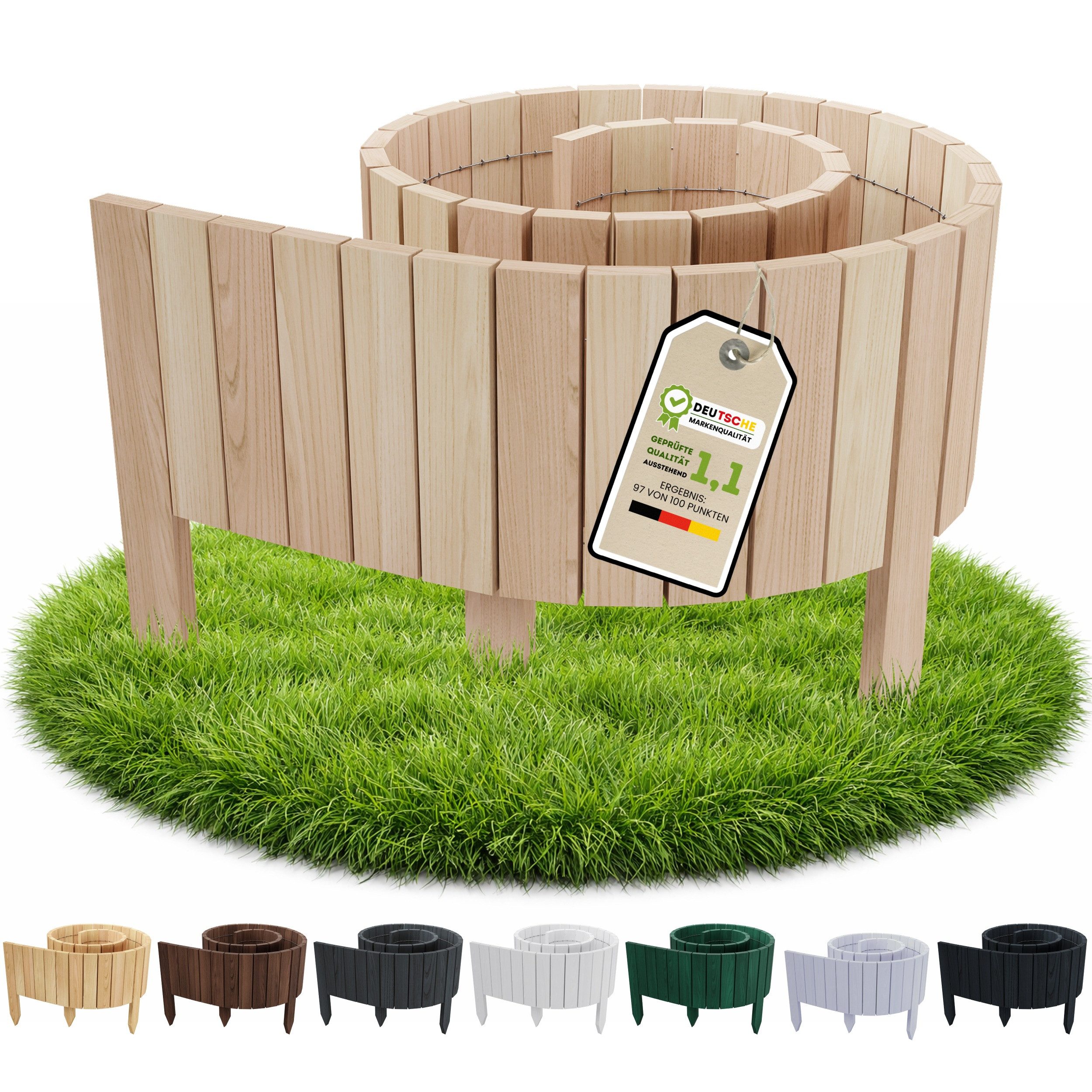 Floranica Beetbegrenzung Beeteinfassung Flexibler Rollborder Rasenkante Beetumrandung Palisade, LxH: 200x10 cm, 1 Stk., Unbehandelt, für Blumen und Kräutergarten, Vorgarten, Wege, Rasenbegrenzung