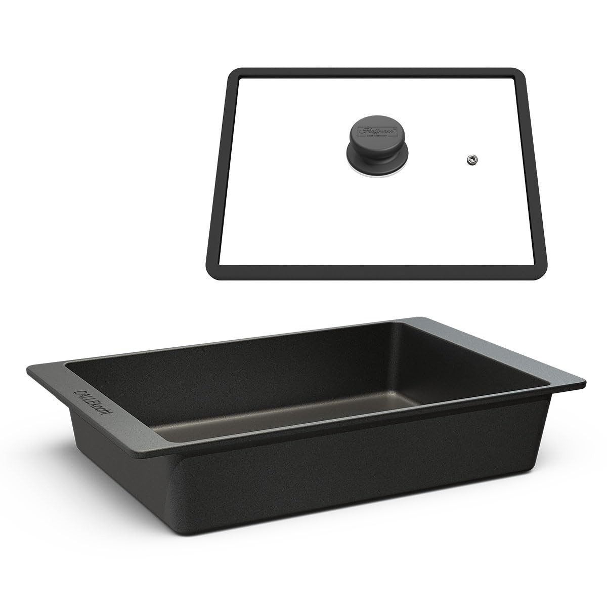 Hoffmann Germany Bräter CALLEkocht Auflaufform Aluguss 41x26 cm mit Deckel – Made in Germany, Aluguss (Set, 2-tlg., 1x Bräter 41x26 cm + 1x Glasdeckel), CALLEkocht, Antihaft, backofenfest bis 250°C, eckig, Induktion