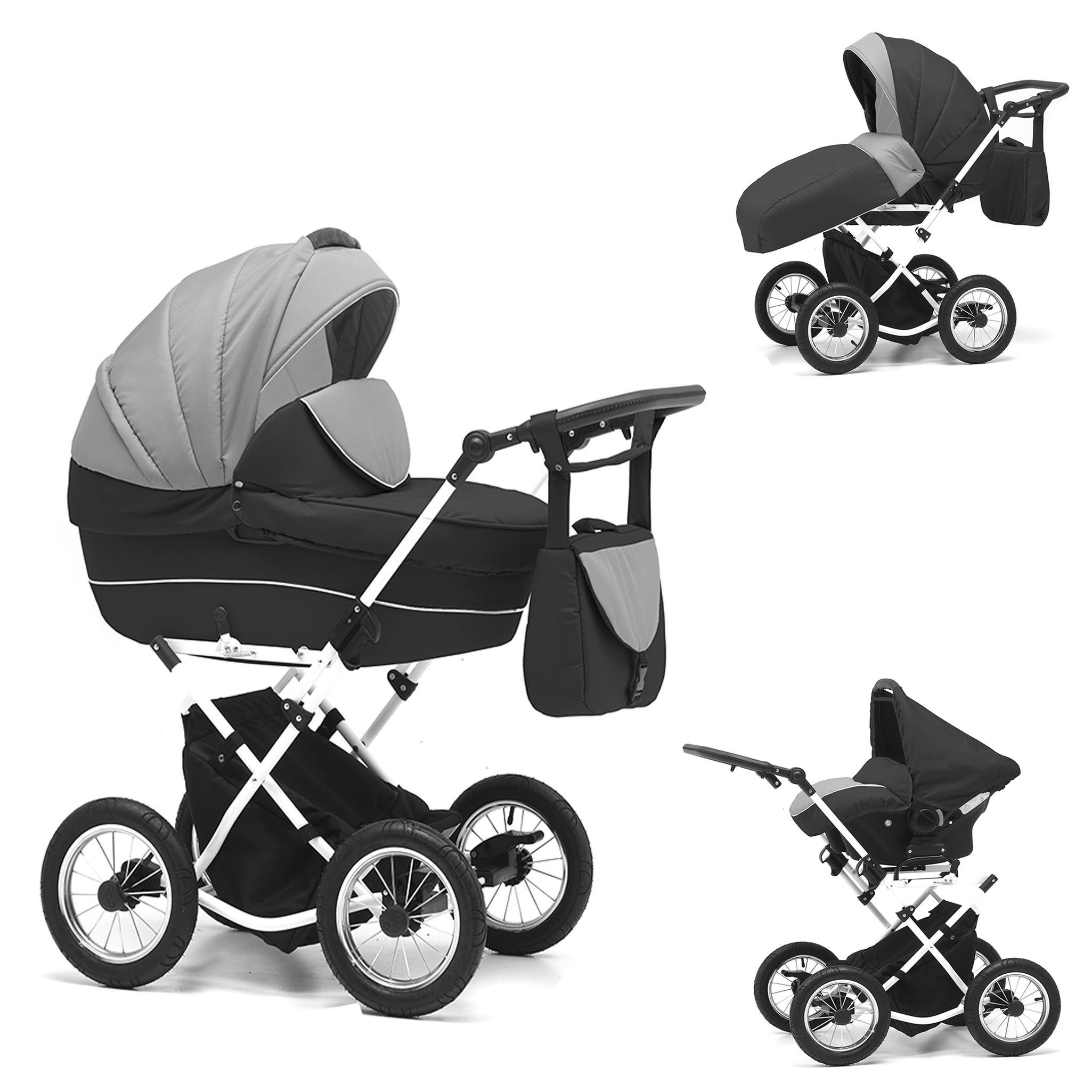BabyMerc Kombi-Kinderwagen Sorento 4 in 1 mit Sportsitz, Autositz und Zubehör in 17 Farben