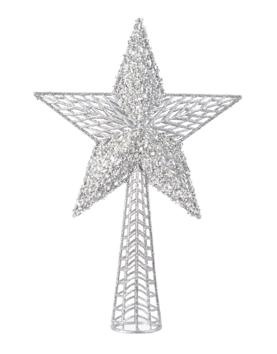 Kaemingk Christbaumspitze Christbaumspitze Stern Kunststoff 37 x 25 cm Gold / Silber Pailletten, Farbe: Silber mit Glitter/Glitzer/Pailletten, LBH ca. 37x25x7,5cm