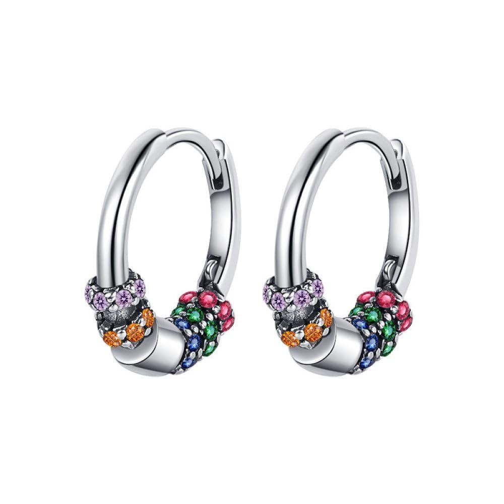 POCHUMIDUU Paar Ohrhänger S925 Silber Original Regenbogen Kreis Ohrringe  für Frauen, Silberschmuck für Frauen