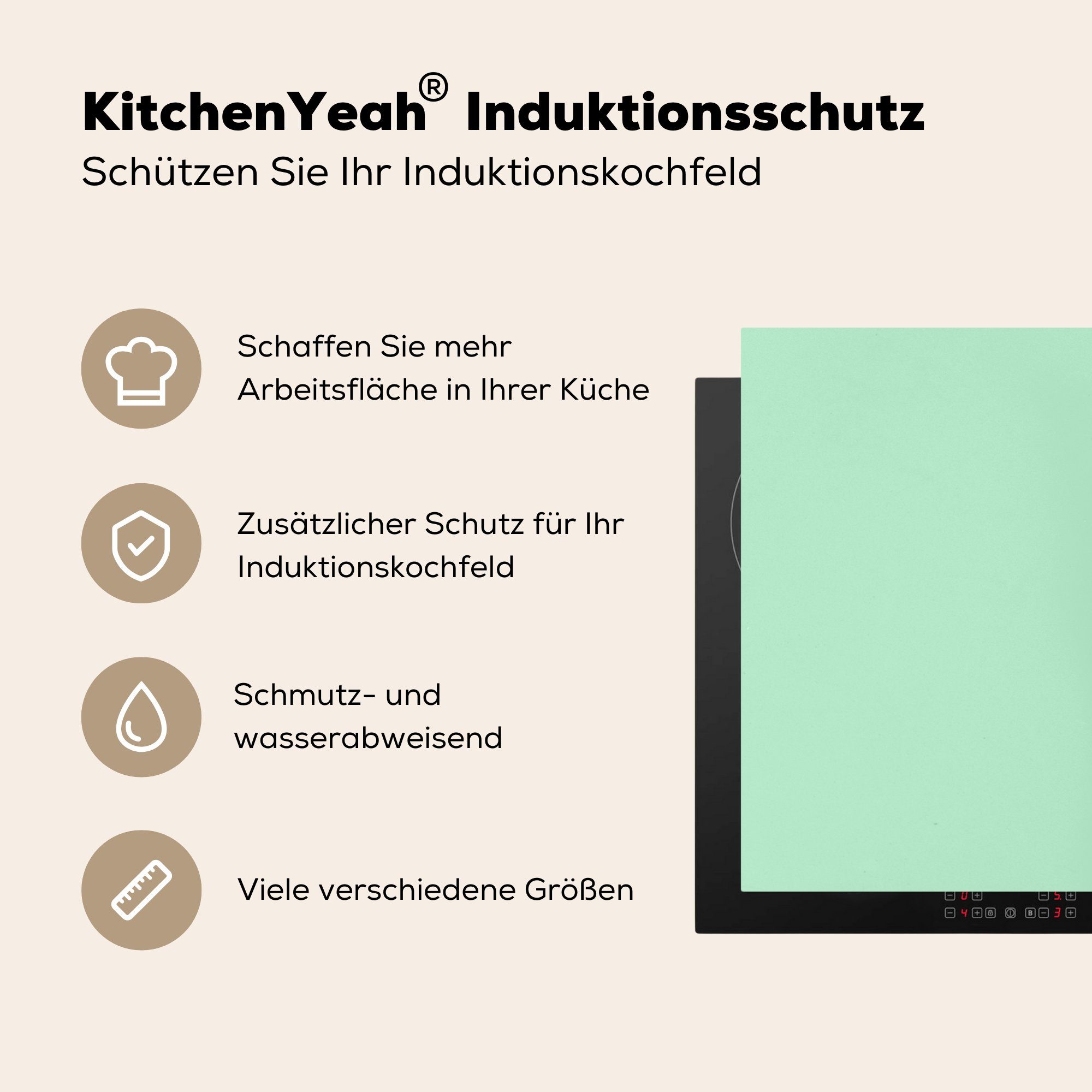 tlg), küche, (1 die cm, Mintgrüner Herdblende-/Abdeckplatte für 81x52 Induktionskochfeld Vinyl, MuchoWow Ceranfeldabdeckung Pinsel, Schutz