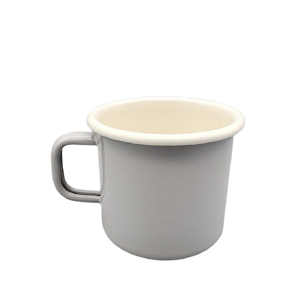 Linoows Tasse Emaille Tasse, Henkelbecher, Outdoor Kaffeetasse, Emaille, Henkeltasse, Outdoor Henkelbecher creme Grau 8 cm.