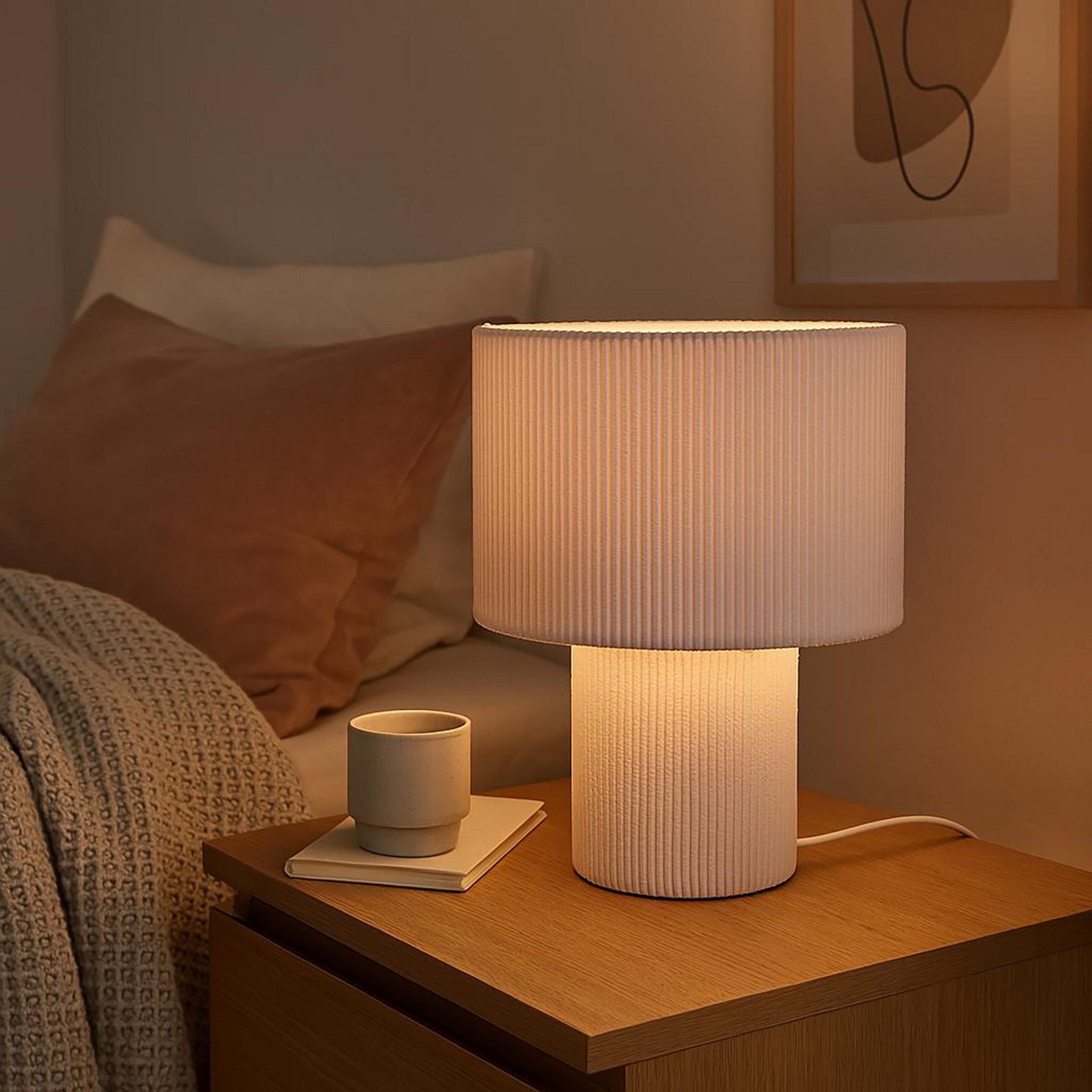 Lightbox Tischleuchte, ohne Leuchtmittel, Retro Tischlampe, Cord, Stoff, E27, 30cm, dekorativ, beige alt-rosa