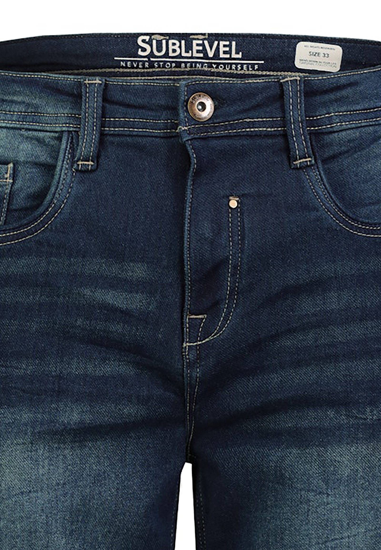 SUBLEVEL Jeansshorts Bequemer Schnitt Umschlag Klassischer für Herren (1-tlg) Baumwolle Normal Fit Einfarbig atmungsaktiv Reißverschluss – Bild 4 von 5