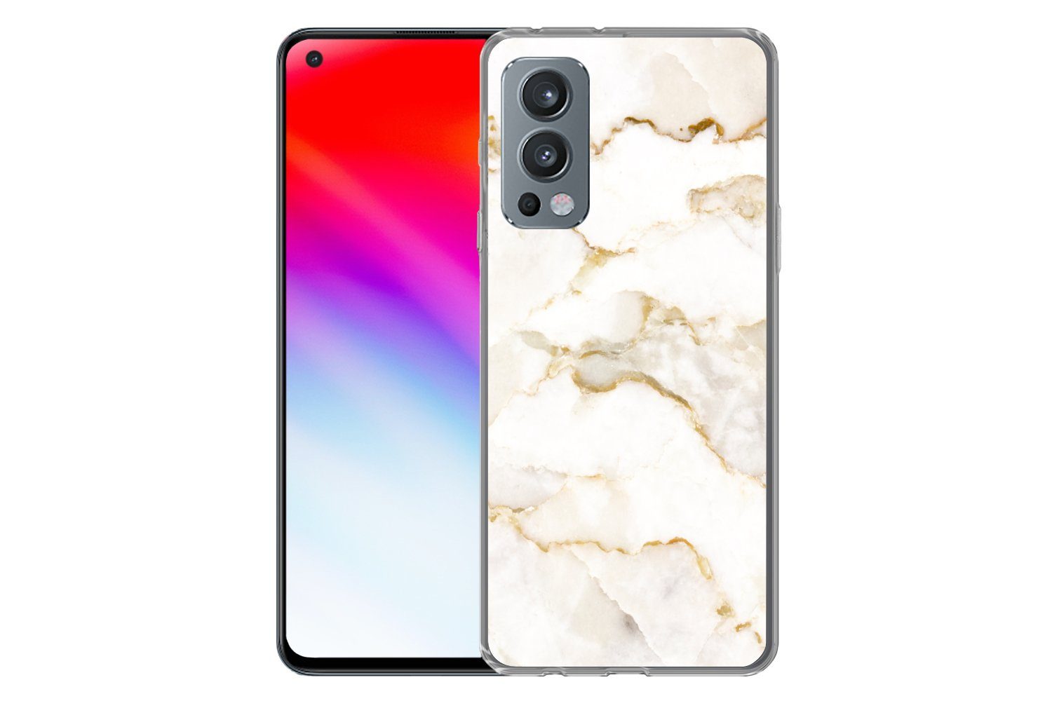 MuchoWow Handyhülle für OnePlus Nord 2 5G Marmor - Limette - Gold - Luxus - Marmoroptik -, Phone Case, Silikon, Schutzhülle Dünn