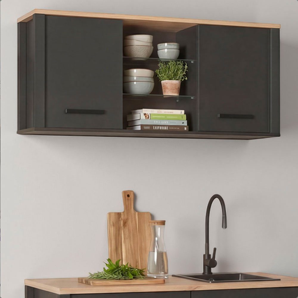 Inter Link Hängeschrank Pienza, Küchenschrank mit Glasböden, Softclose (1-St) Stauraum-Modul, passend zum Spülenschrank, 130 x 33 x 57,5 cm