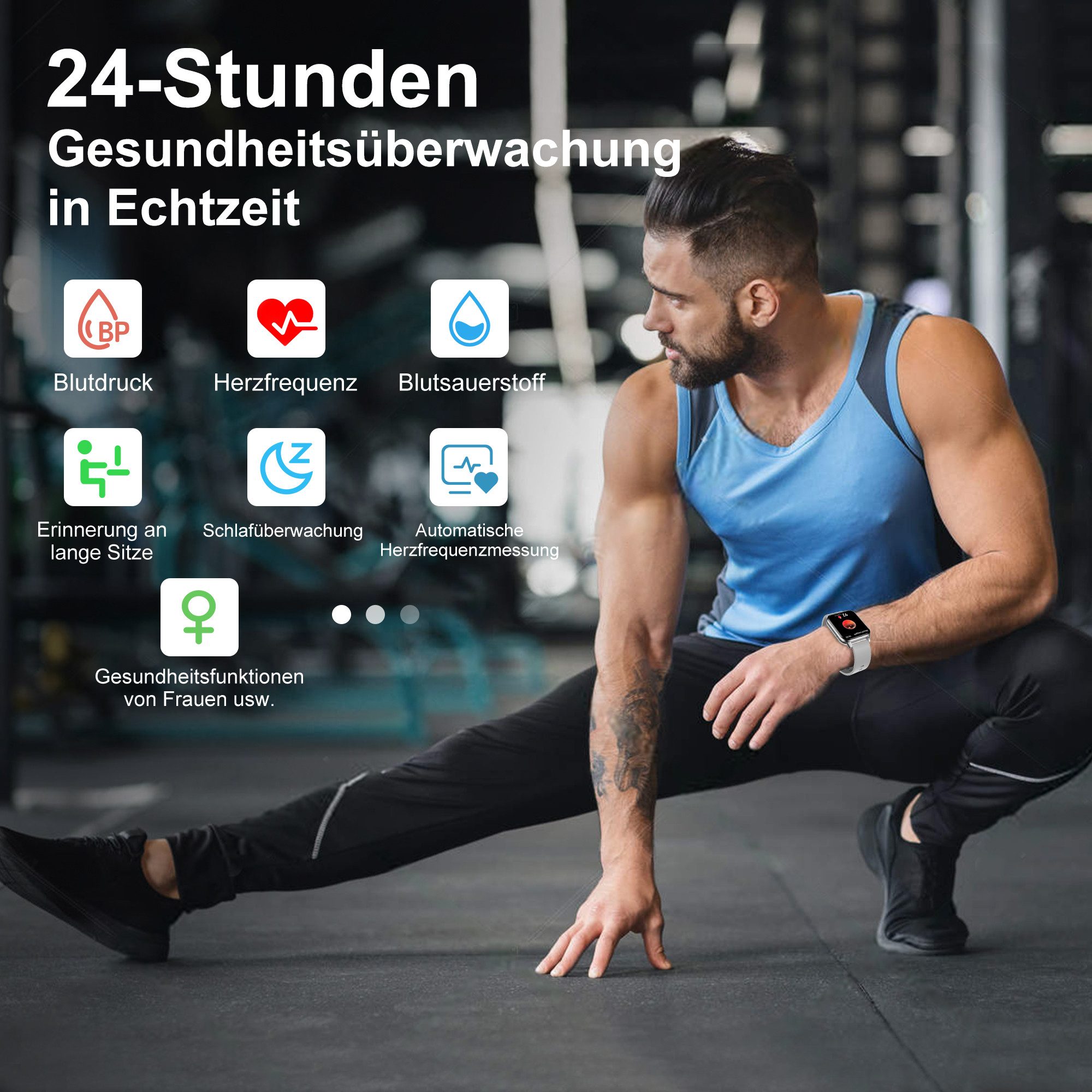 Forrlite 2026 Neues Smartwatch Damen Herren mit Telefonfunktion, Smartwatch 1.85'' HD Fitnessuhr,Silikonarmband + Metallarmband Kombinationsset,Smart Watch for  – Bild 4 von 5