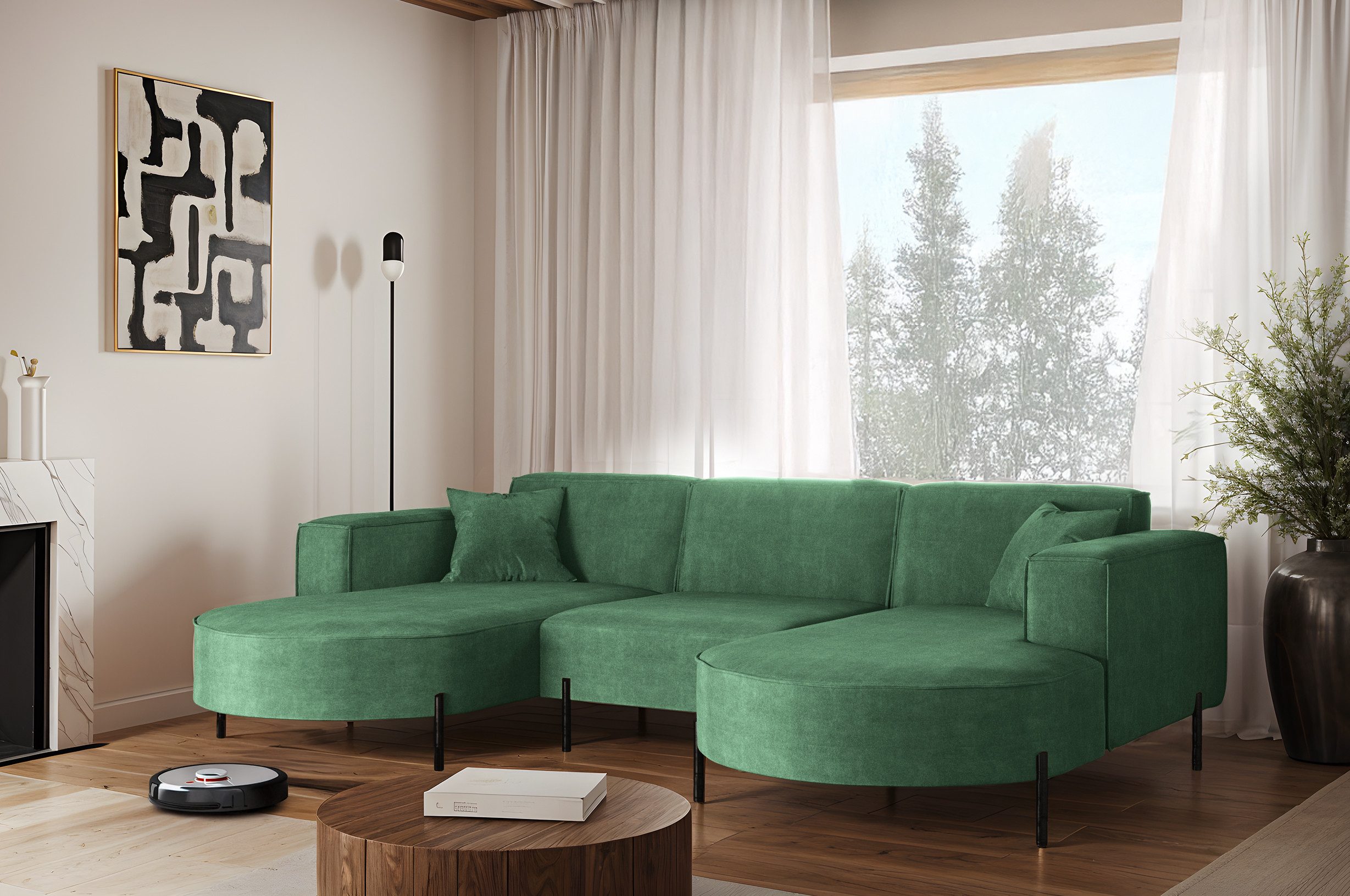 Kaiser Möbel Ecksofa Sofa Designer Modena U Rein stoff Noel, Quelle und Poso, Große Farbauswahl, komfortabel, bequem, praktisch