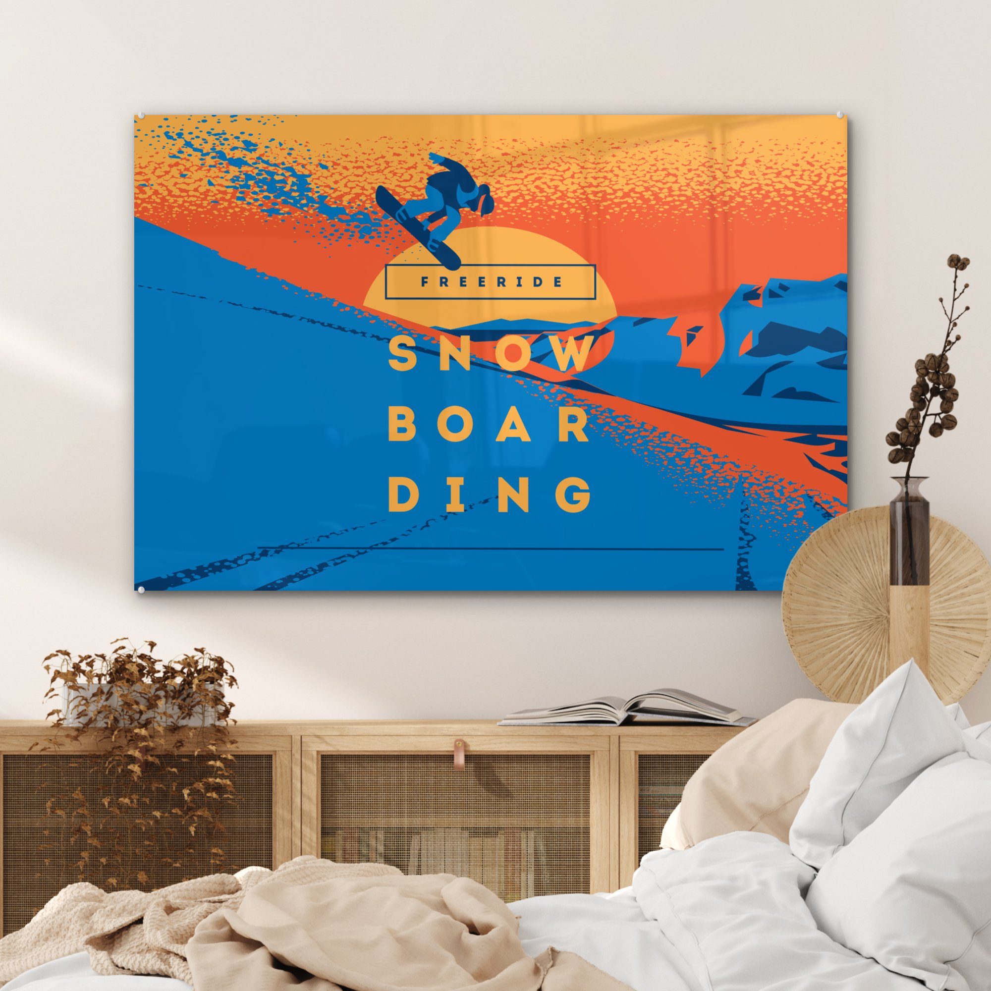 Wohnzimmer Zitate - Acrylglasbild Sprichwörter - & - Schlafzimmer snowboarding Acrylglasbilder St), MuchoWow (1 Sonnenaufgang, Freeride