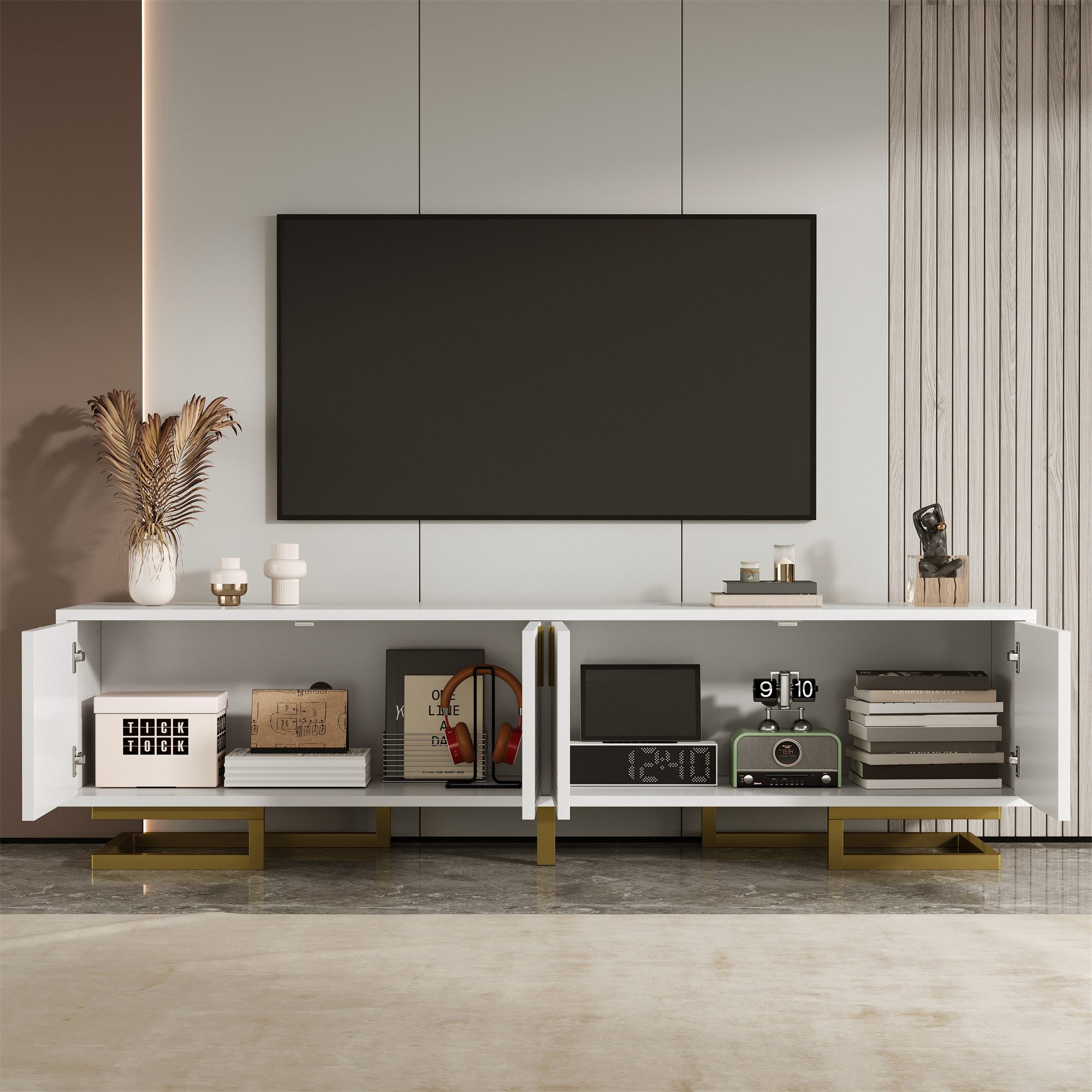 MODFU Lowboard mit Regalfächern, Goldbeine (TV-Möbel, günstig online kaufen