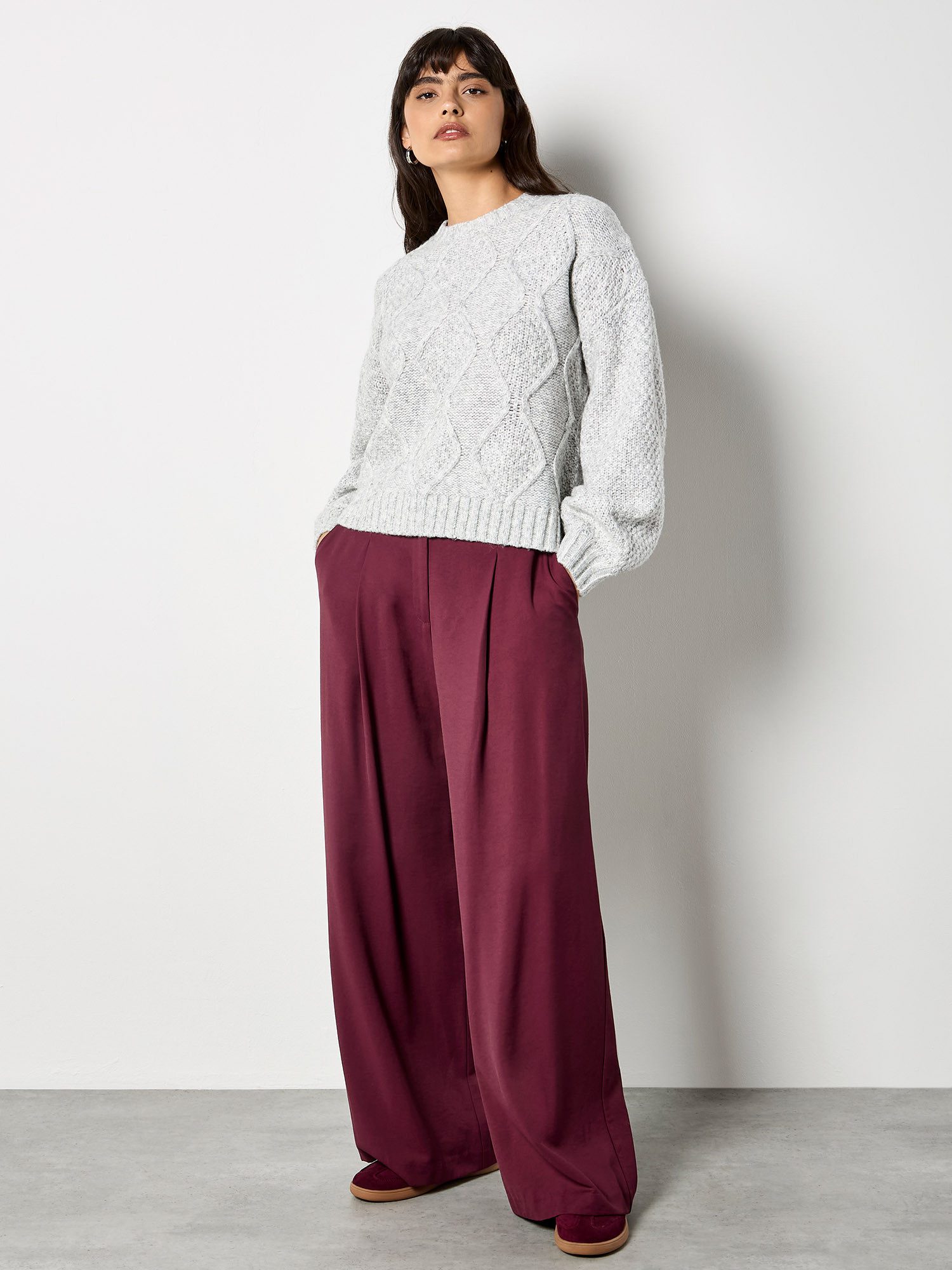 Apricot Strickpullover Rundhalspullover, mit Zopfmuster günstig online kaufen