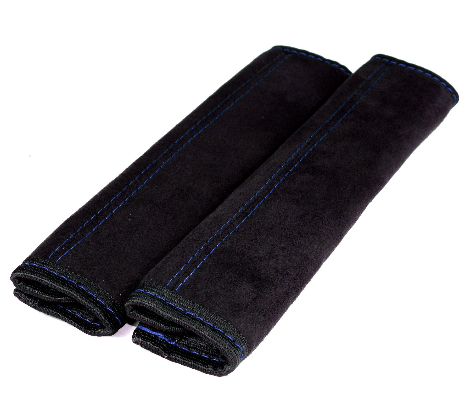 L & P Car Design Gurtpolster Gurtschoner Auto in Schwarz mit blauer Naht Sicherheitsgurt, (2 Stück), Microfaser