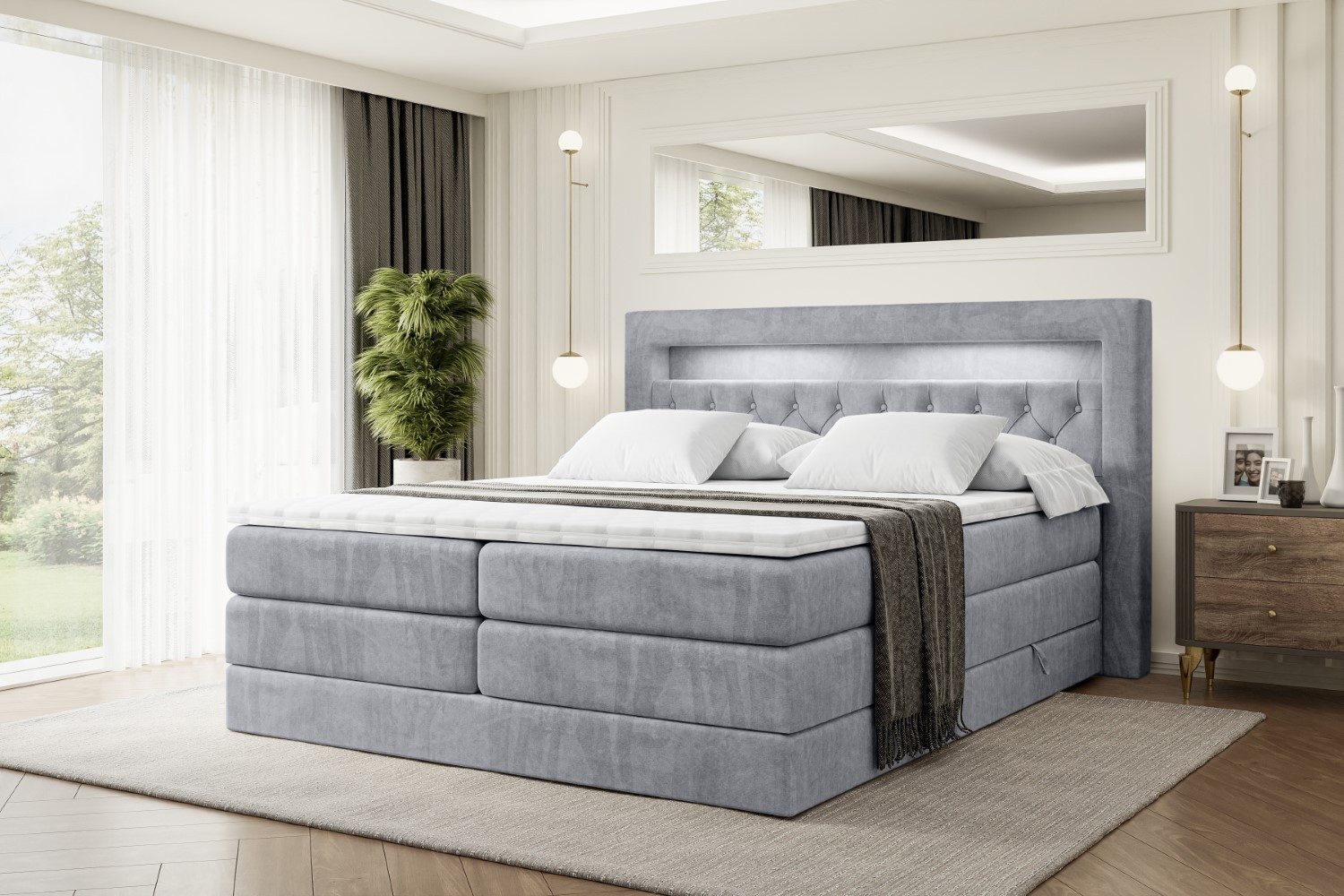 ALTDECOR Boxspringbett NOEL GOLD KING (mit Matratze und Lattenrost Topper Polsterbett mit Bettkasten Boxbett), H4 Multipocket, H3 Bonellfederung, Doppelbett Springboxbett