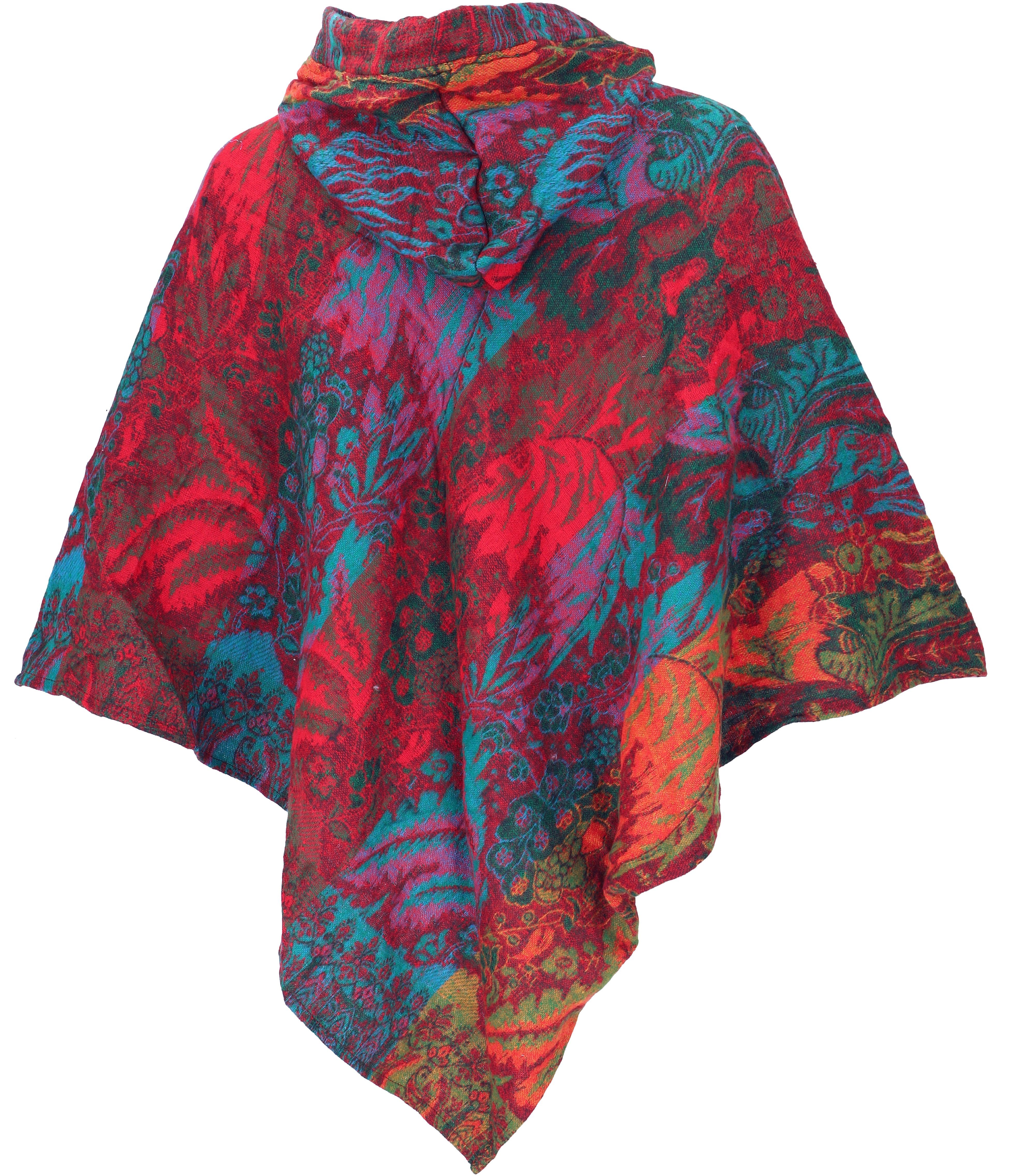 Guru-Shop Langjacke Poncho mit Kapuze, Goa Hippie, Boho Poncho -..