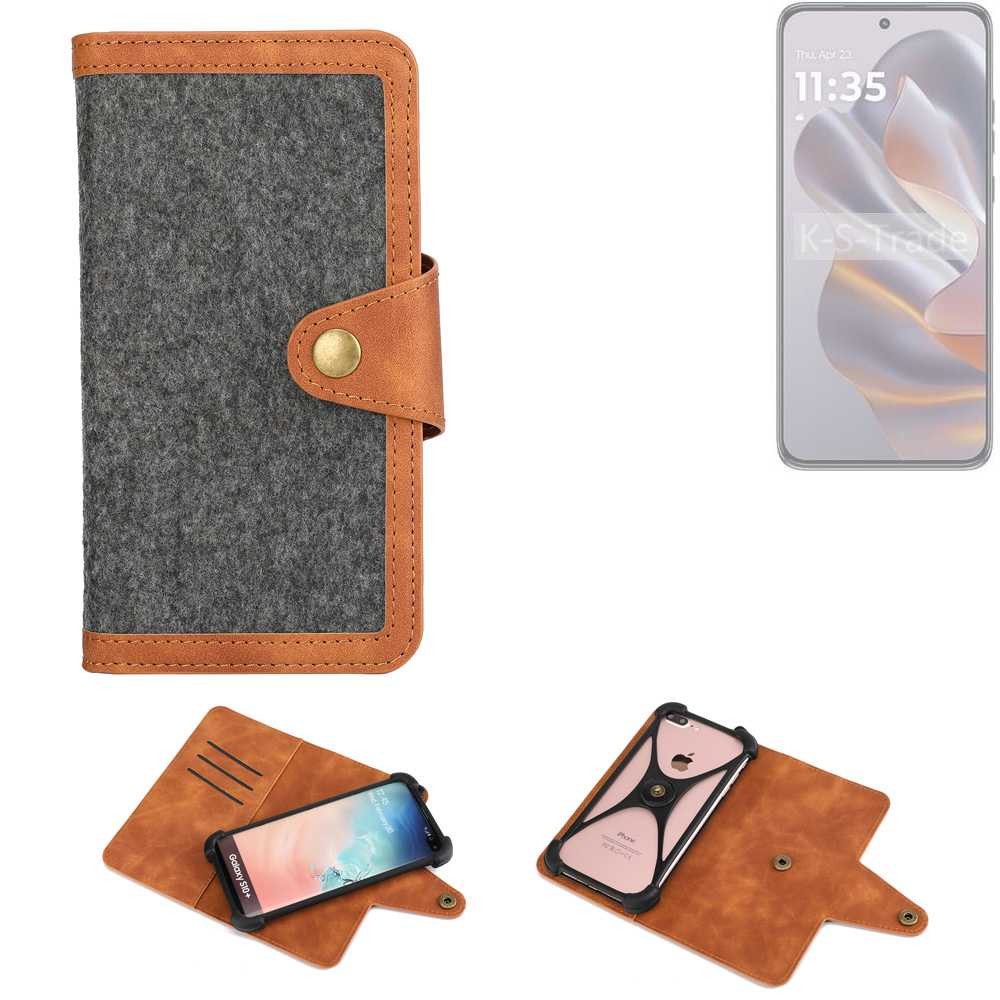 K-S-Trade Handyhülle für Motorola Edge 50 Neo, Schutzhülle Handyhülle Filz Hülle Kunst-Leder dunkelgrau braun