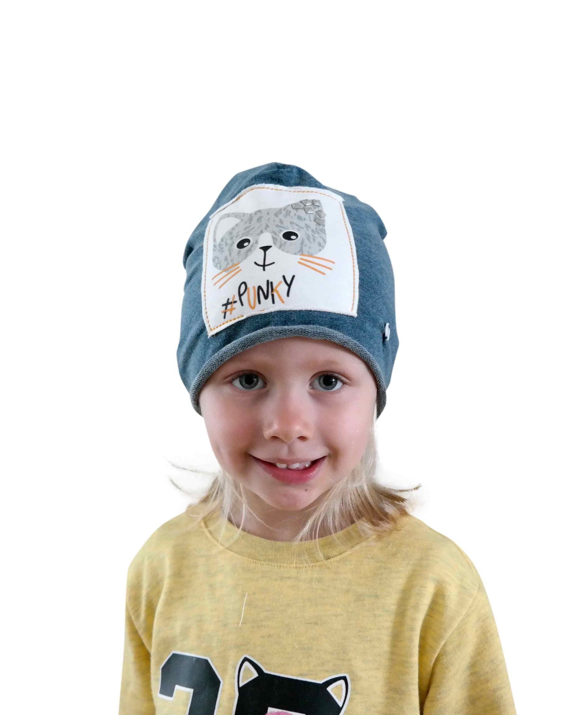 bis Baumwolle, Beanie Katze blau Mädchen / und Jungen, aus Mütze Jahre 8 Beanie Kinder Hilltop