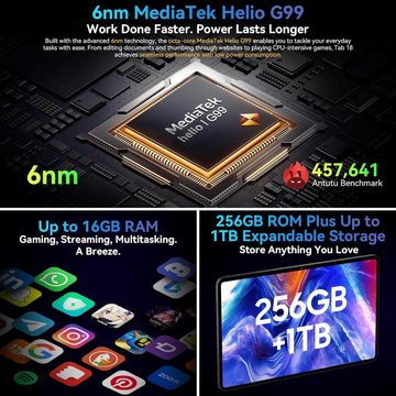 blackview G99 Octa-Core-Prozessor 8800mAh/33W/Widevine L1/ 16MP+8MP/TÜV/GMS/GPS Tablet (12", 256 GB, Android 13, 4G LTE/5G WiFi, Leistungsstarkes Multimedia-Erlebnis: Dein vielseitiger Begleiter)