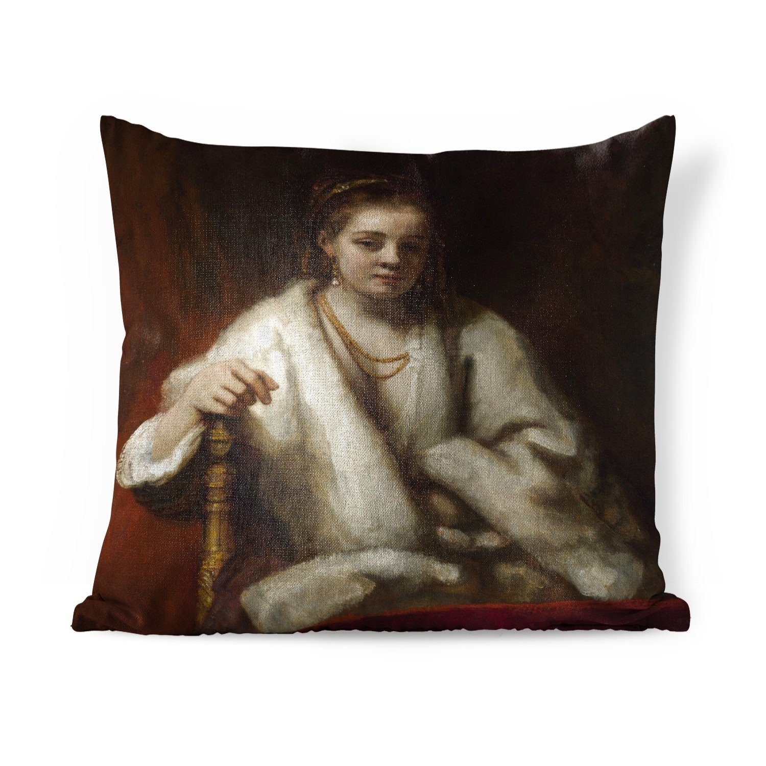 MuchoWow Dekokissen Porträt von Hendrickje Stoffels - Gemälde von Rembrandt van Rijn, Zierkissen mit Füllung für Wohzimmer, Schlafzimmer, Deko, Sofakissen | Dekokissen