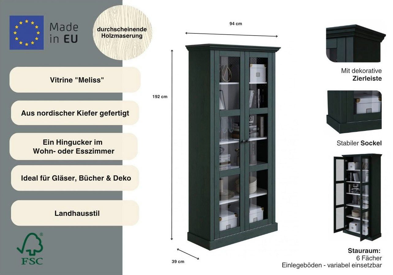 OTTO home Vitrine Melissa aus massiver Kiefer, mit viel Stauraum