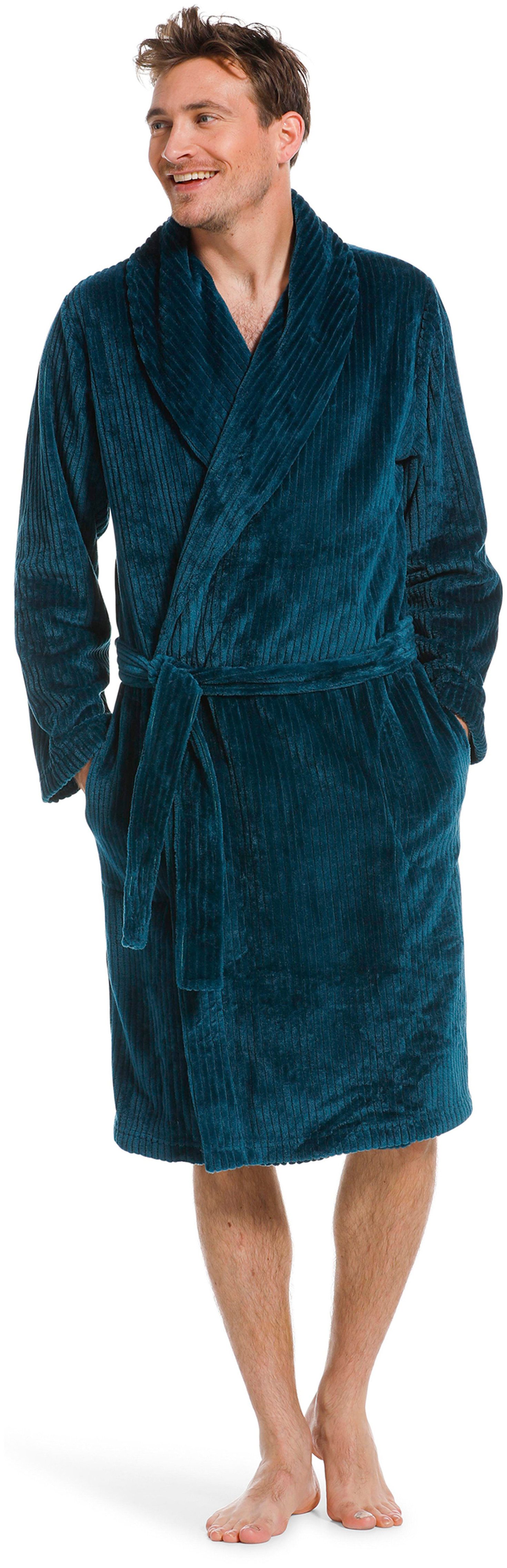 Pastunette Herrenbademantel Herren Fleece Bademantel, Midi, Polyester, Schalkragen, Gürtel, Länge 115cm