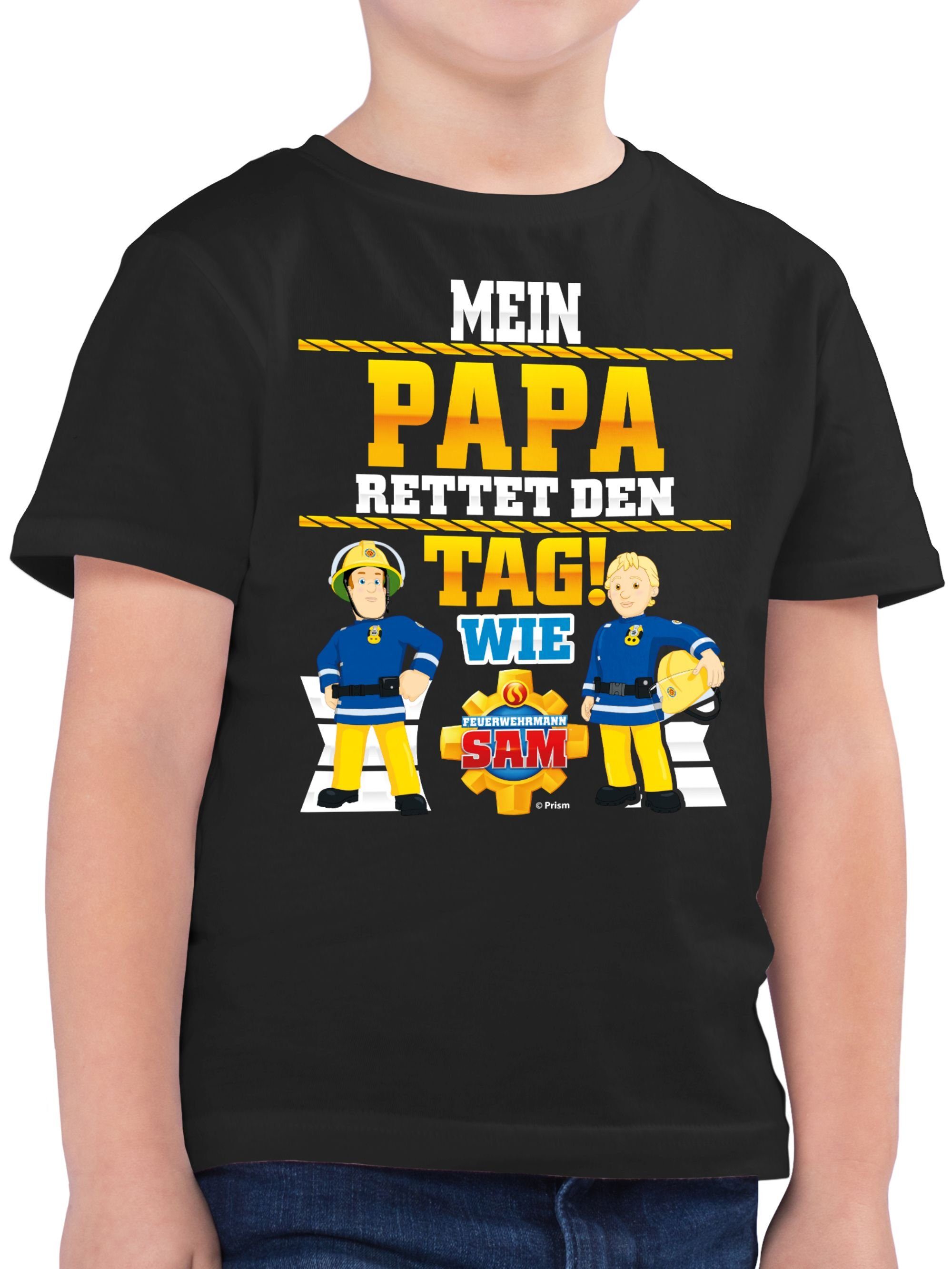 Shirtracer T-Shirt Mein Papa rettet den Tag wie Sam & Penny Feuerwehrmann Sam Jungen 02 Schwarz