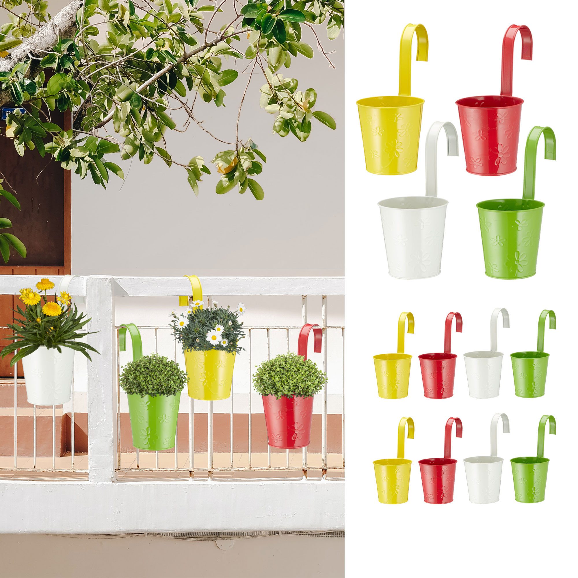 CEPEWA Blumentopf Übertopf Springflower 12er Set zum Hängen Ø 11 cm rot grün gelb weiß