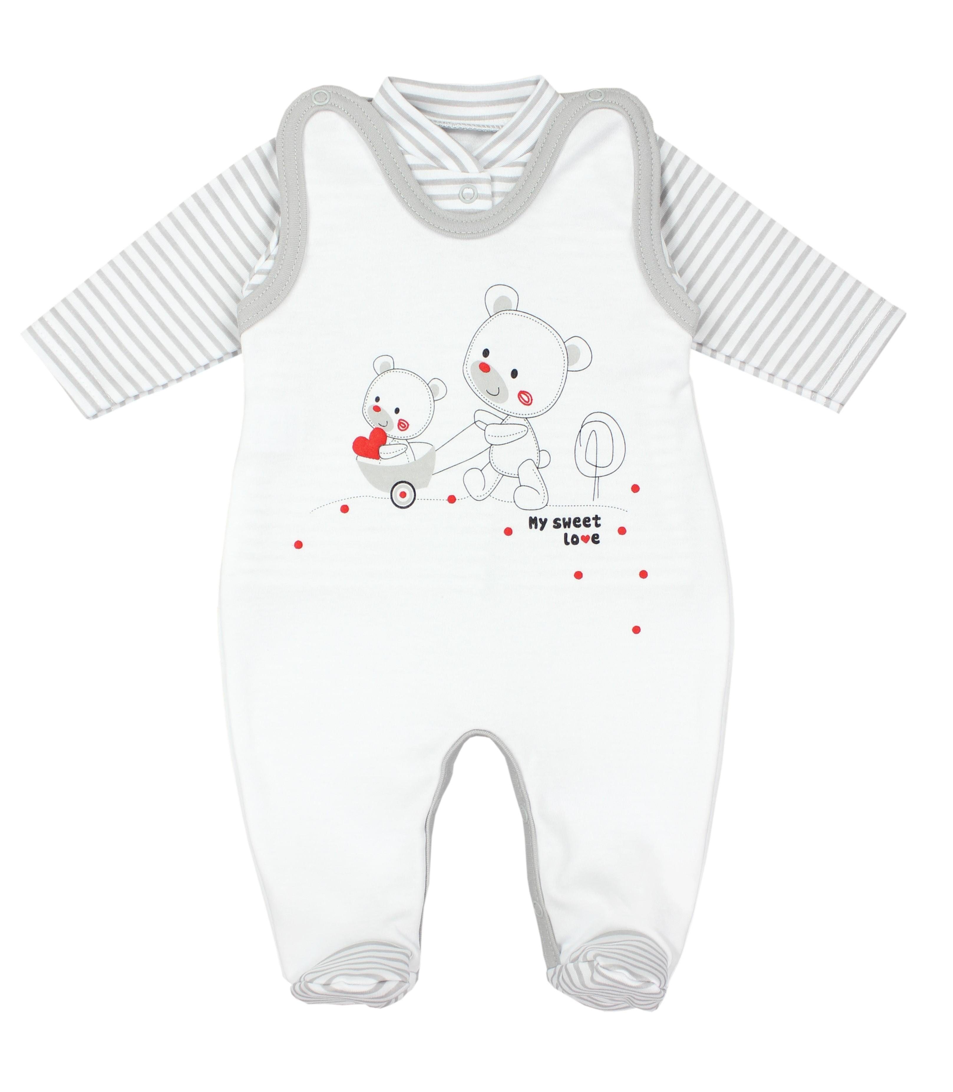 TupTam Strampler TupTam Baby Mädchen Jungen Strampler mit Langarmshirt Aufdruck Spruch Streifenmuster Grau / Bärchen Herz