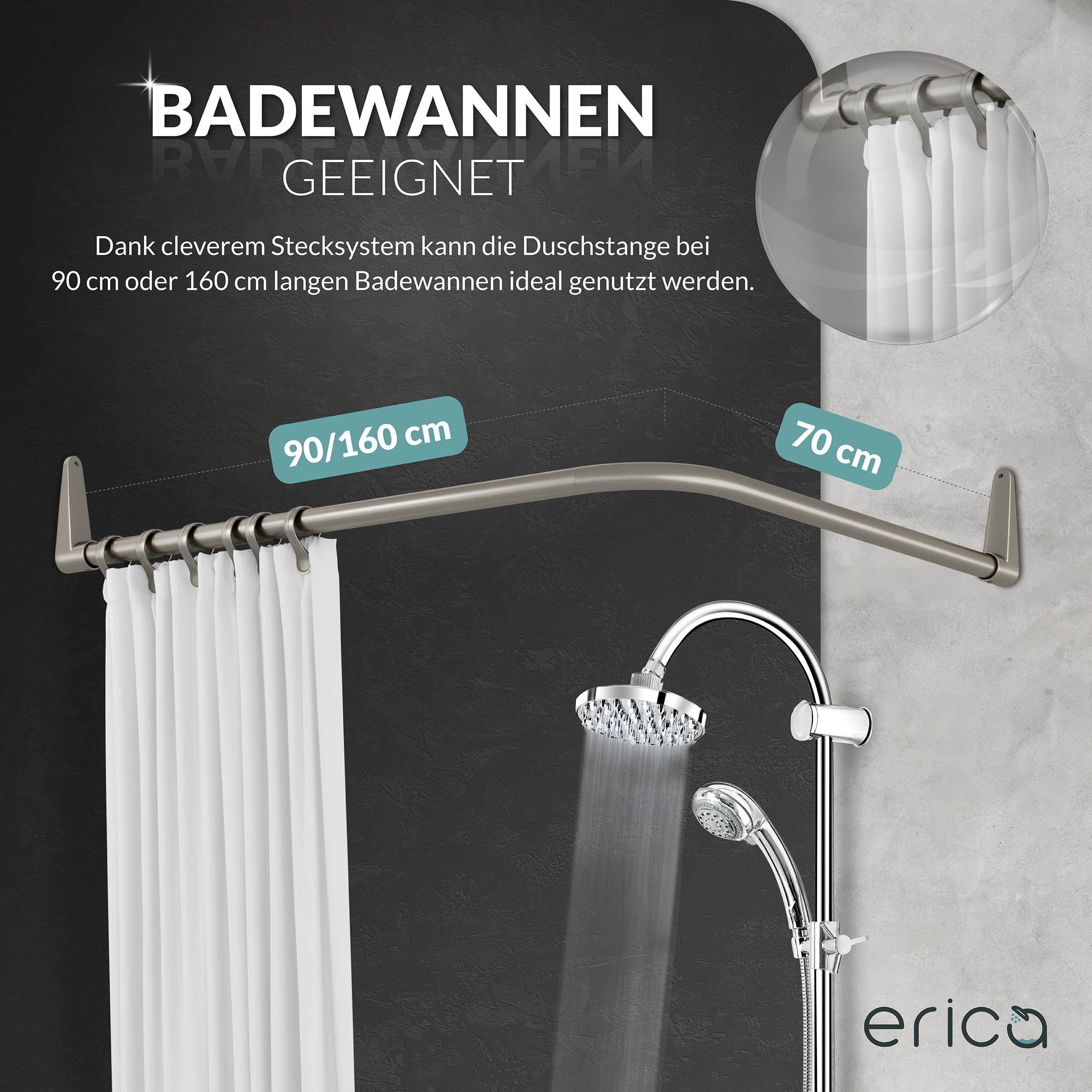 Erica Duschvorhangstange L-Form - Verstellbar - 70x90, 70x160 oder 90x140 c günstig online kaufen