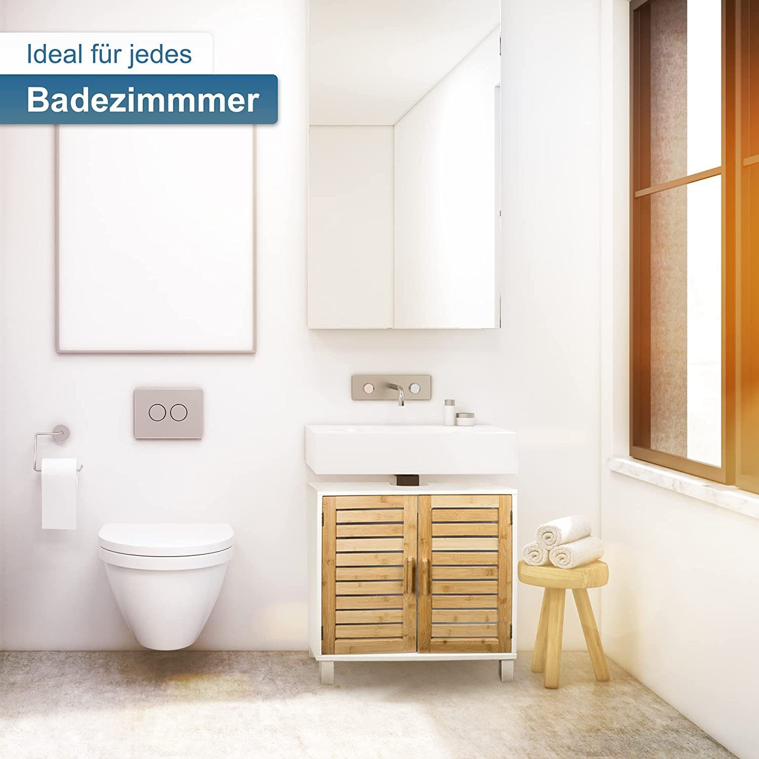 osoltus Badregal osoltus Bad Waschbecken Unterschrank Kopenhagen Bambus Hol günstig online kaufen