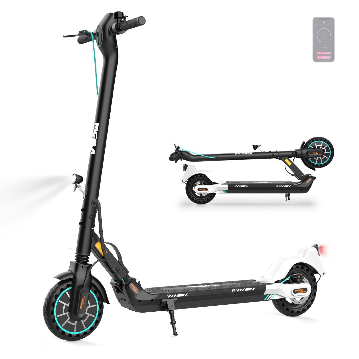 Mega Motion E-Scooter M5 E-ROLLER Max. range 30km mit APP, 20,00 km/h, Elektroscooter elektroroller 8.5zoll mit abe,350W 19km/h