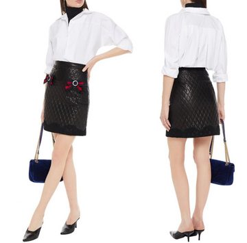 GUCCI Karorock GUCCI GG Web Stripes Quilted Leather Mini Skirt Gestepptem Leder Rock