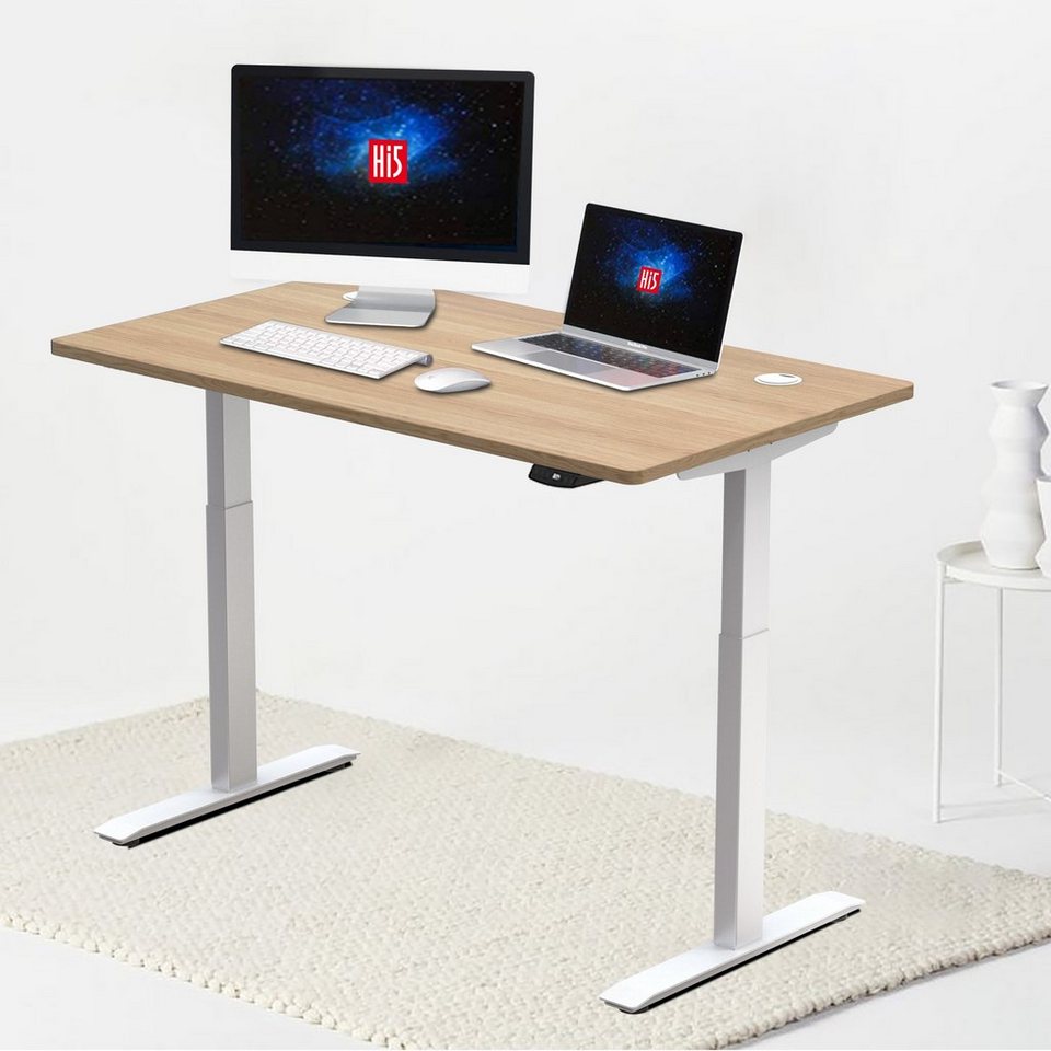 Gaming Tisch Bequem und Schmerzfrei von Zuhause Arbeiten DCHOUSE höhenverstellbarer Schreibtisch elektrisch Schwarz Gestell + 115x60 Eiche Tischplatte