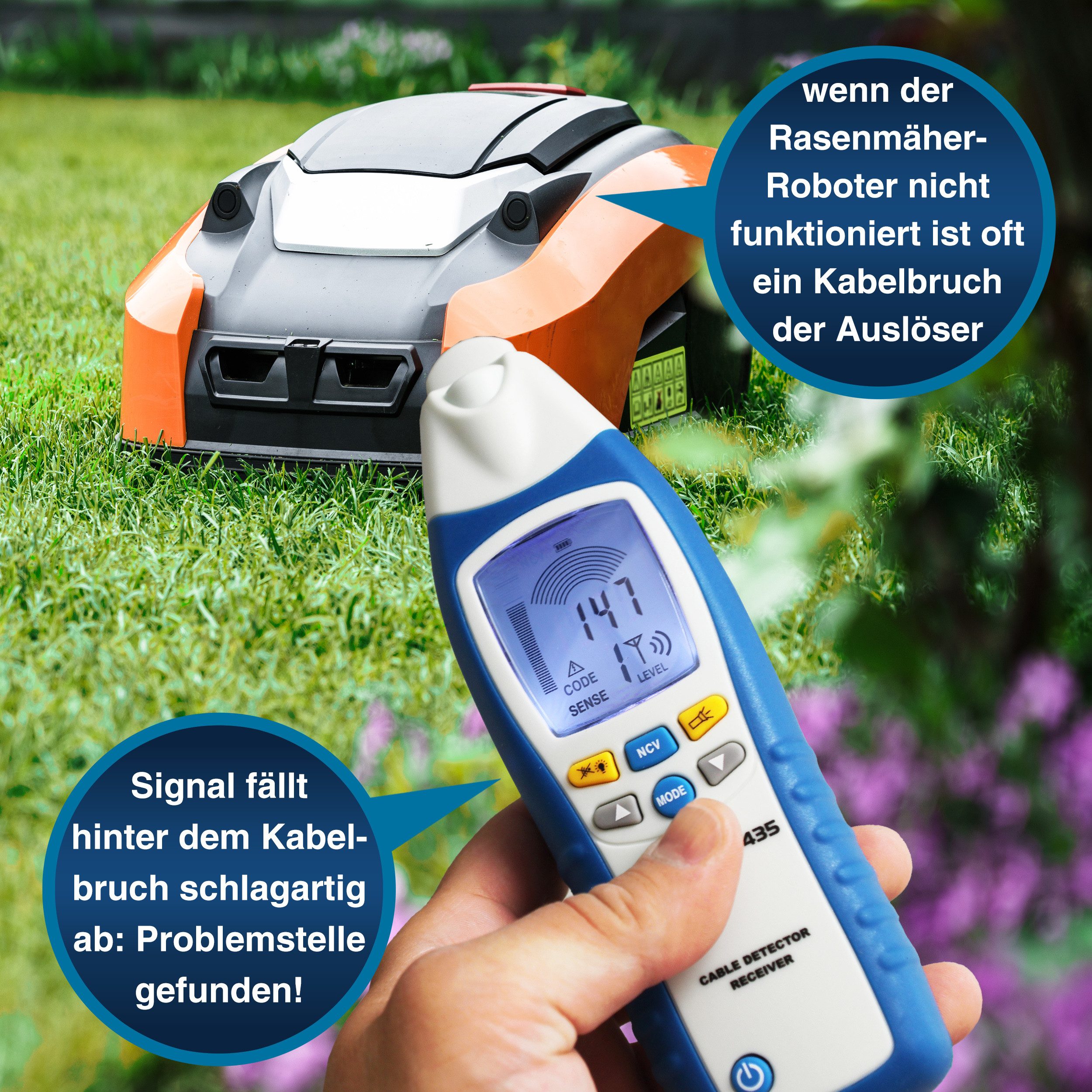 PeakTech Leitungsortungsgerät Leitungssucher Sender & Empfänger 2 m, NCV, Wände