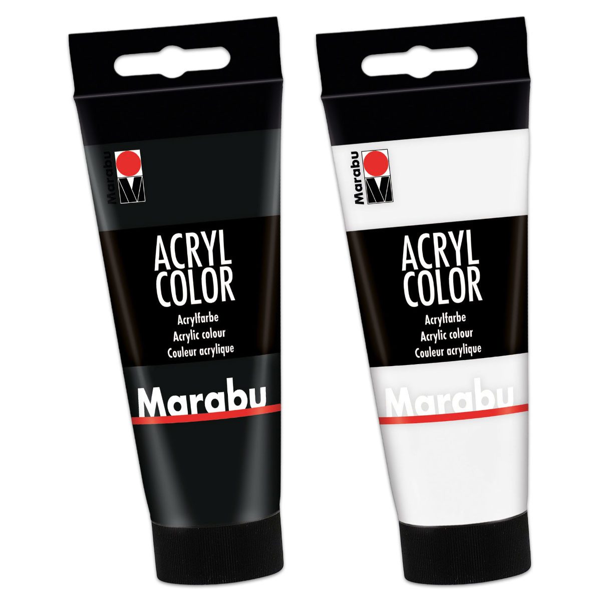 Marabu Acrylfarbe 2x Marabu Acrylfarbe Acryl Color je 100ml Flasche (1x weiß 070, 1x sch