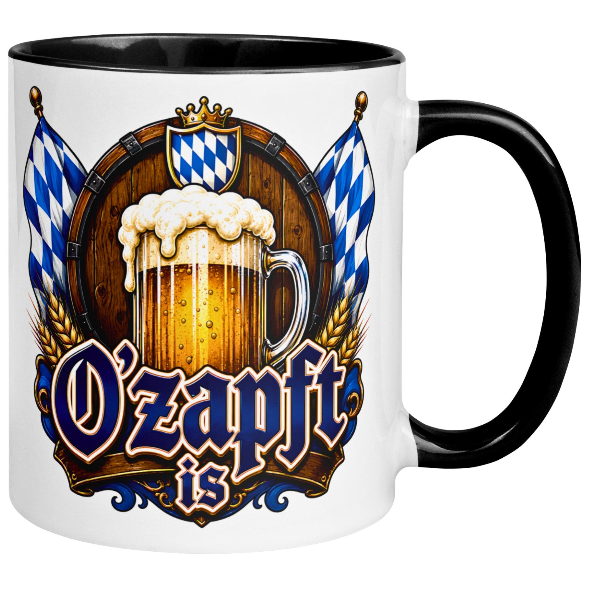 Momentals Tasse Bayrische Kaffeetasse – „O’zapft is“ – Bierglas Männergeschenk, Gratis Versand · Links-&Rechtshänder · Spülmaschinenfest