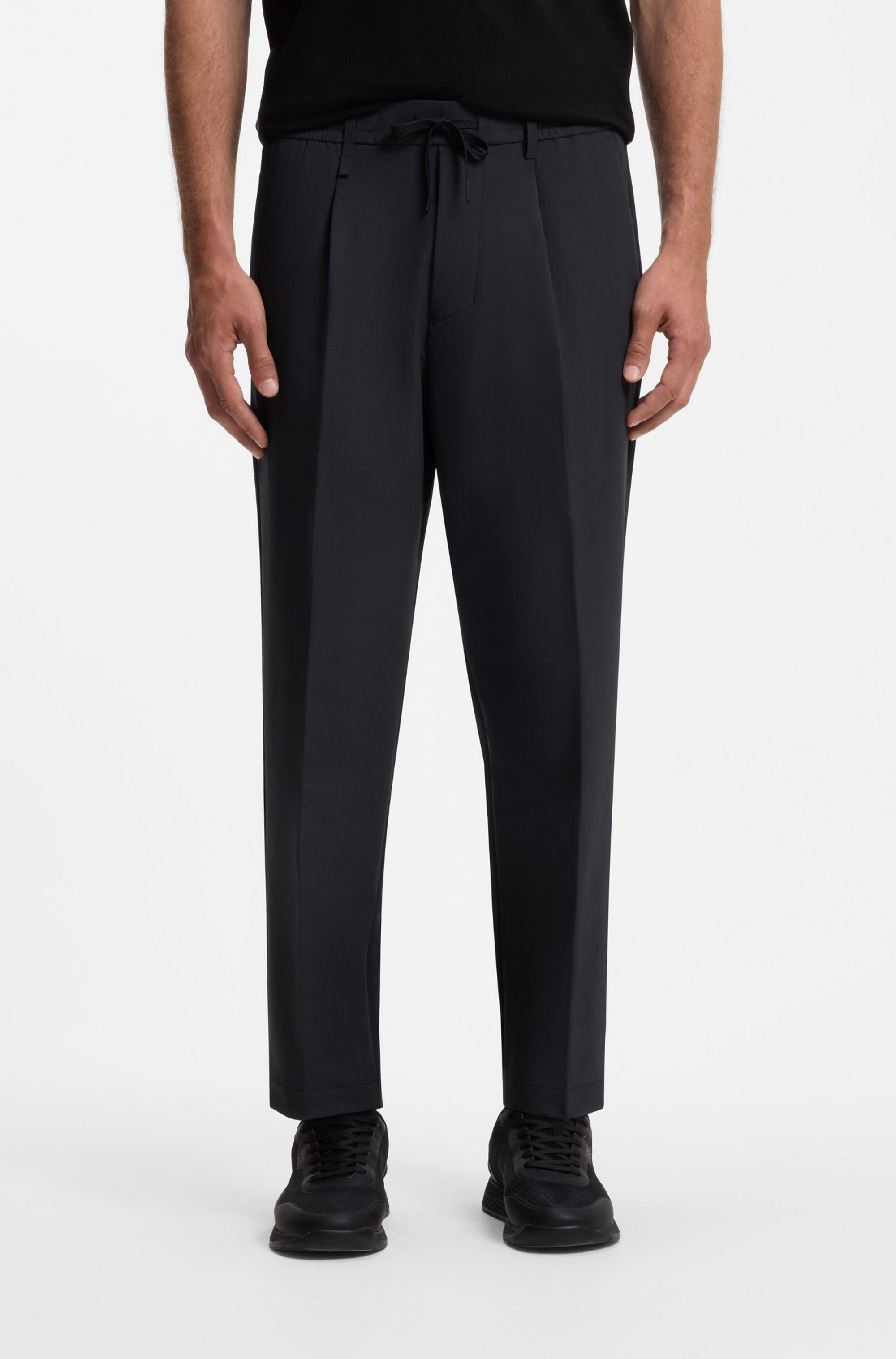 BOSS GREEN Webhose T Convert-Pleat mit Zugbund und Markenlabel Bundfaltenhose Anzughose Stretchhose